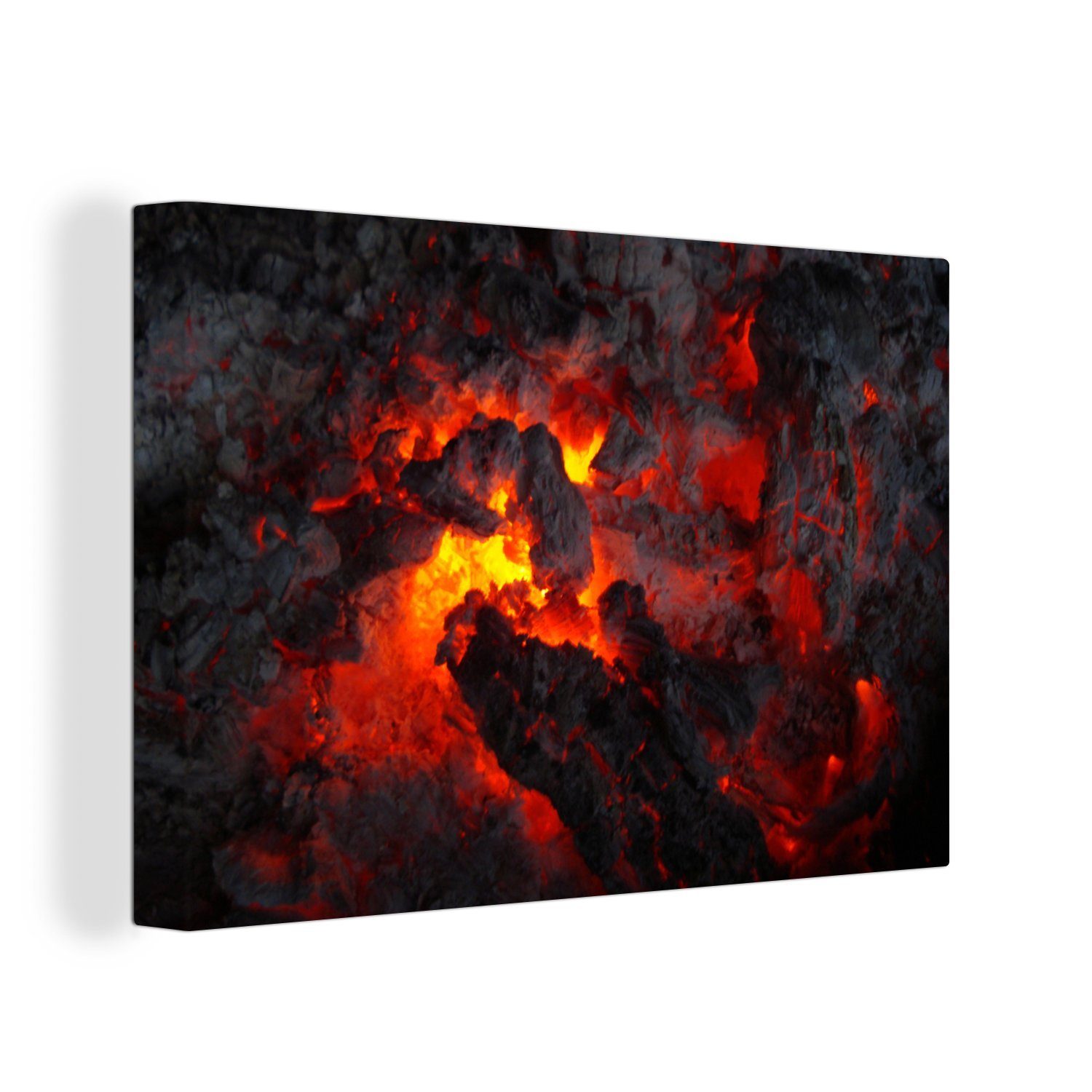 OneMillionCanvasses® Leinwandbild Lava zwischen Steinen, (1 St), Wandbild Leinwandbilder, Aufhängefertig, Wanddeko, 30x20 cm