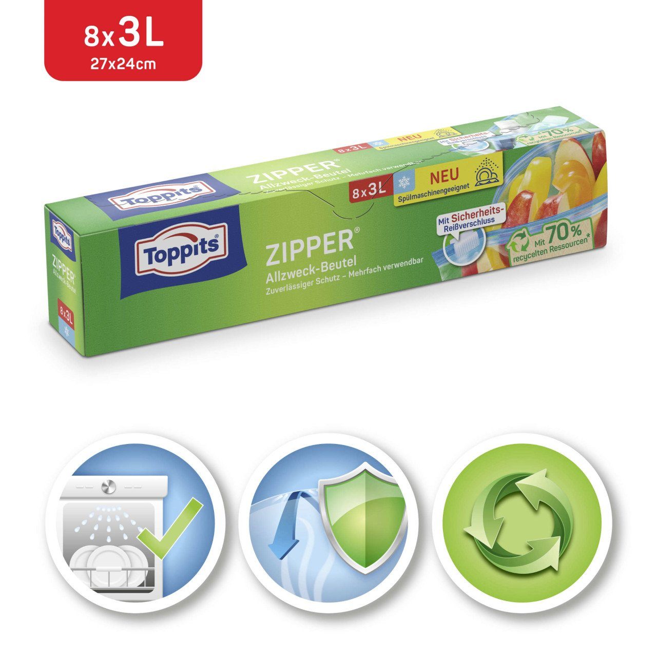 Toppits Frischhaltebeutel Toppits Allzweckbeutel 3 L, 8 Stück