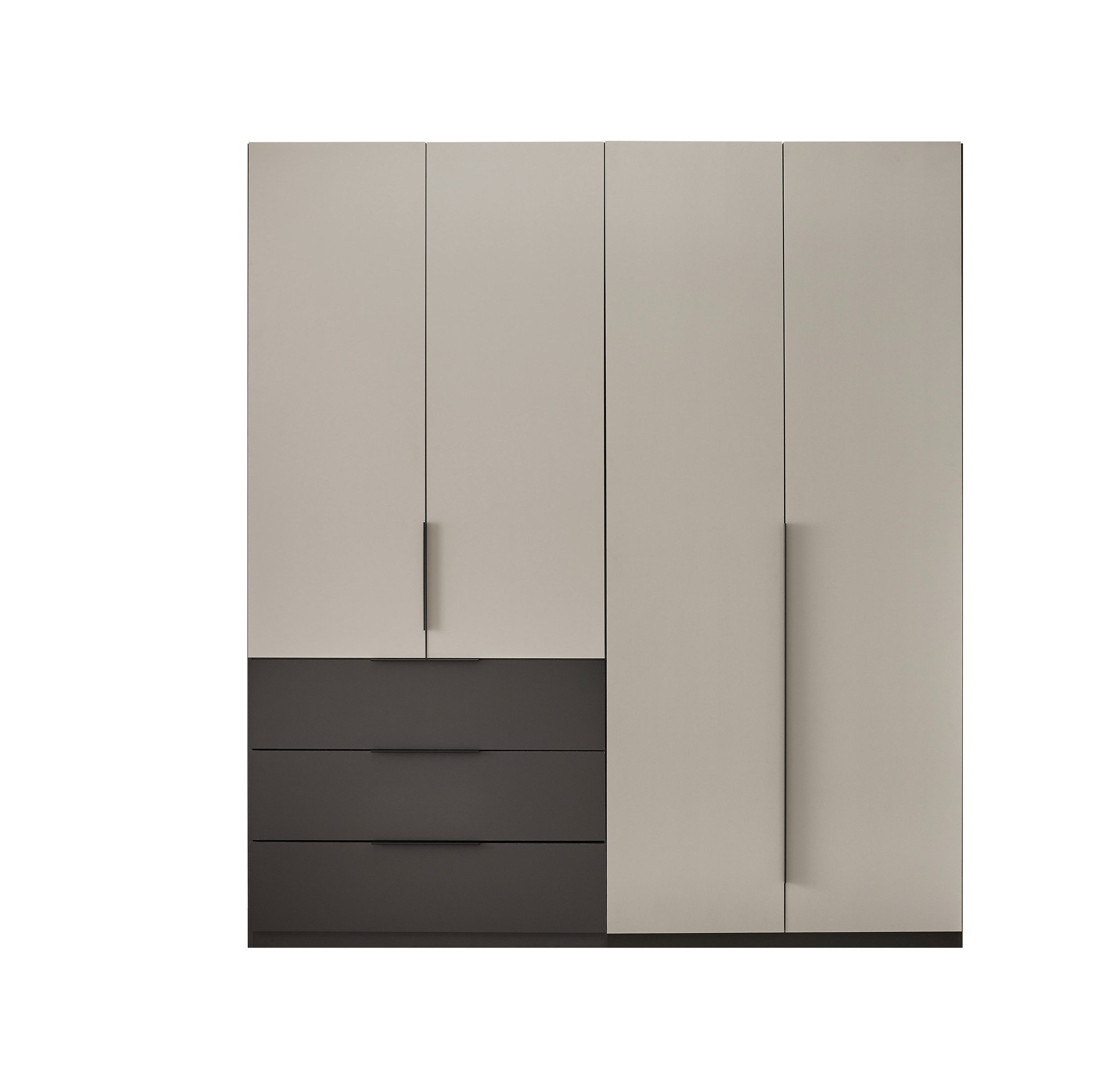 Schlafkontor Drehtürenschrank 4 Böden, 1 Stange, 3 Schübe, Graphit/Hellgrau - 200,5x225,5x60 (BxHxT)