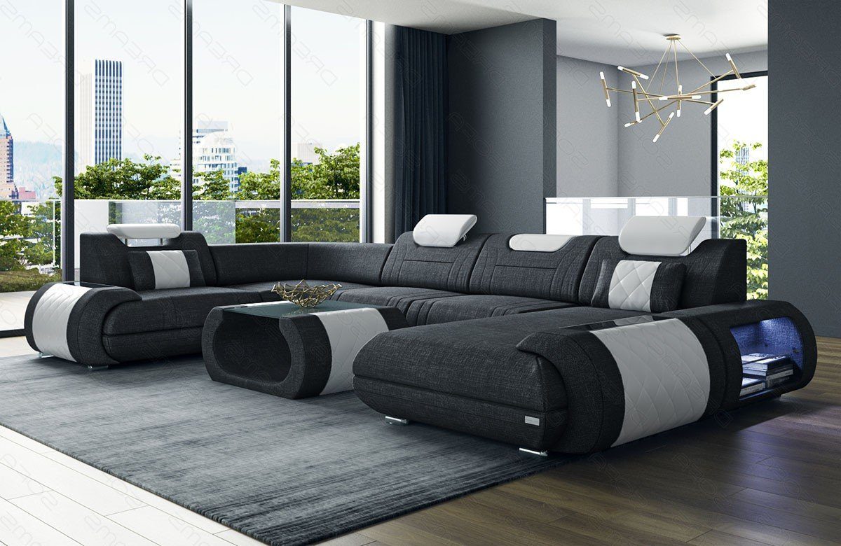 mit Rimini Sofa wahlweise Couch Polster schwarzgrau-weiß Bettfunktion Stoff Strukturstoff Wohnlandschaft H Sofa U Dreams Stoffsofa, Form