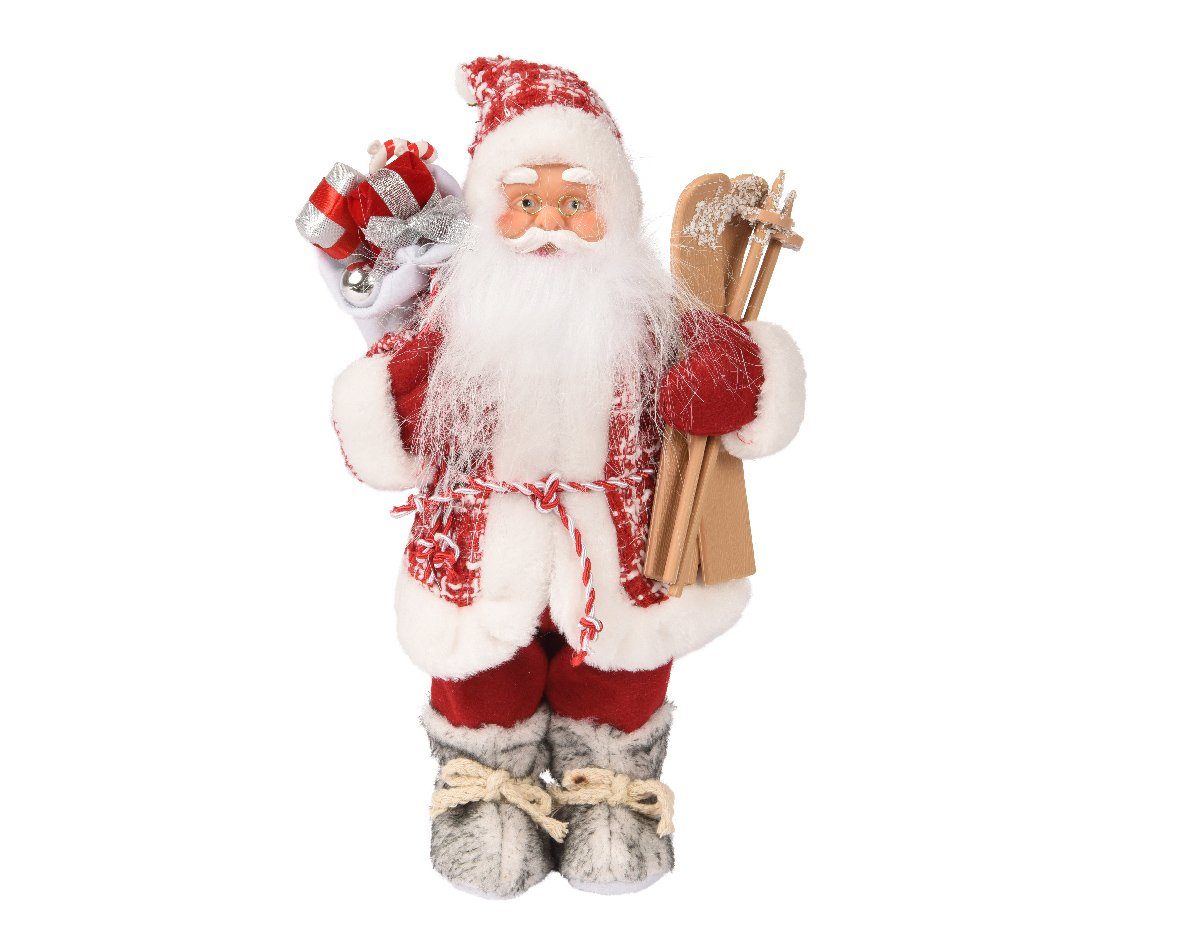 Kaemingk Weihnachtsmann, Weihnachtsmann Figur Kunststoff 30cm mit Geschenk und Ski - Rot