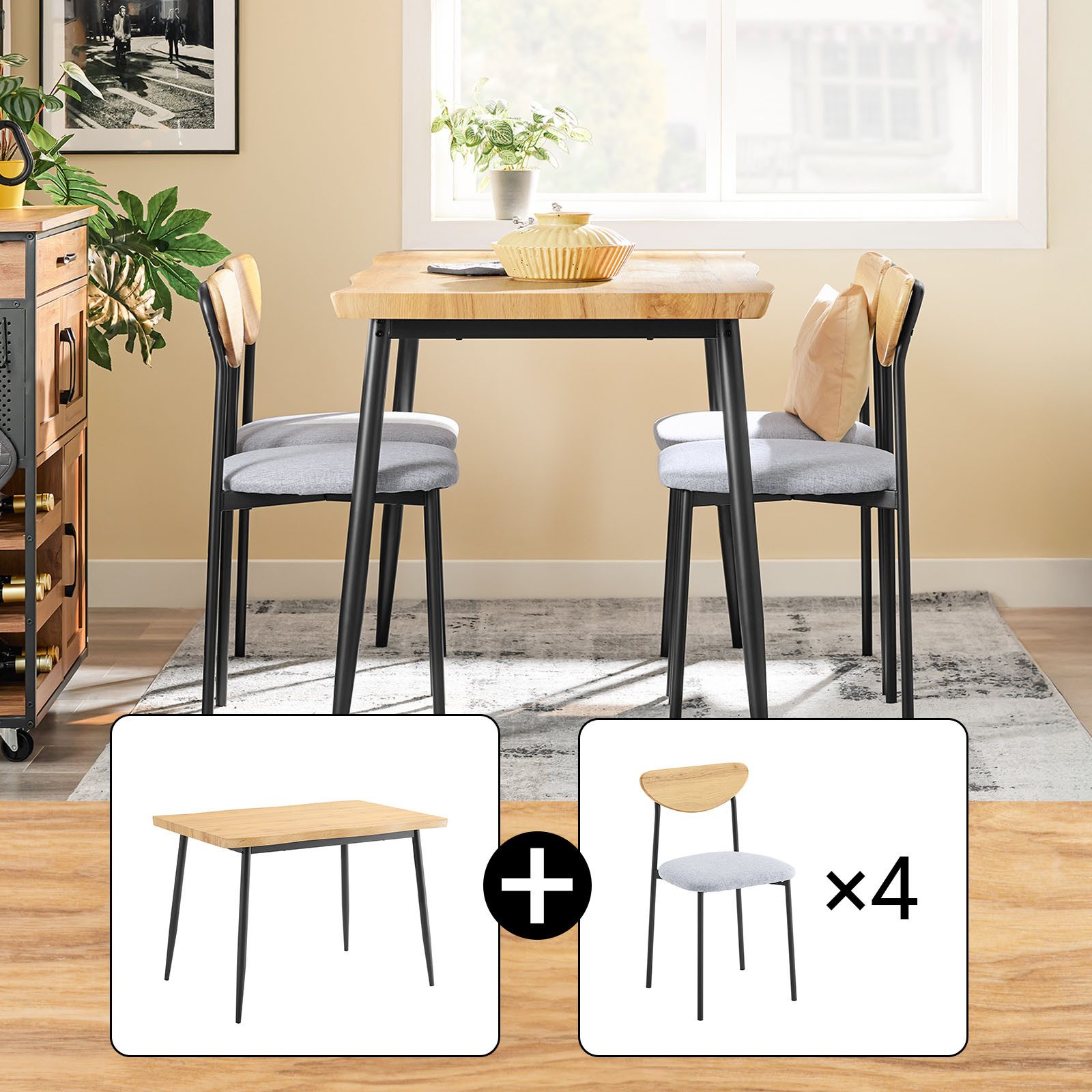 SoBuy Essgruppe OGT52, Esszimmer, Essgruppe, Sitzgruppe, Esszimmerset, (Set, 5-tlg),Essgruppe 4 Stühle, Esstisch Essgarnitur, Küche Esszimmer