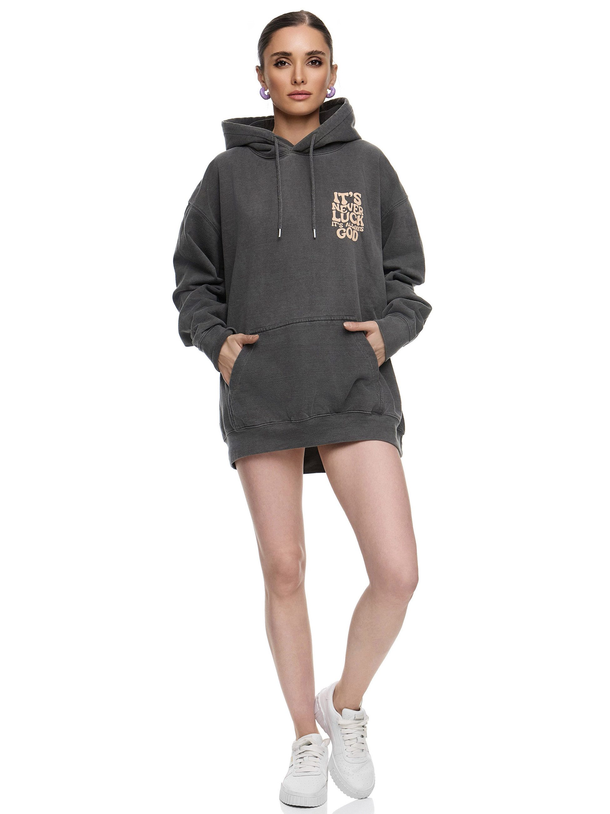 Worldclassca Hoodie Worldclassca Oversized "LUCK" Print Hoodie Kapuzenpullover Sweatshirt PRINT IT`S NEVER LUCK IT`S ALWAYS GOD
