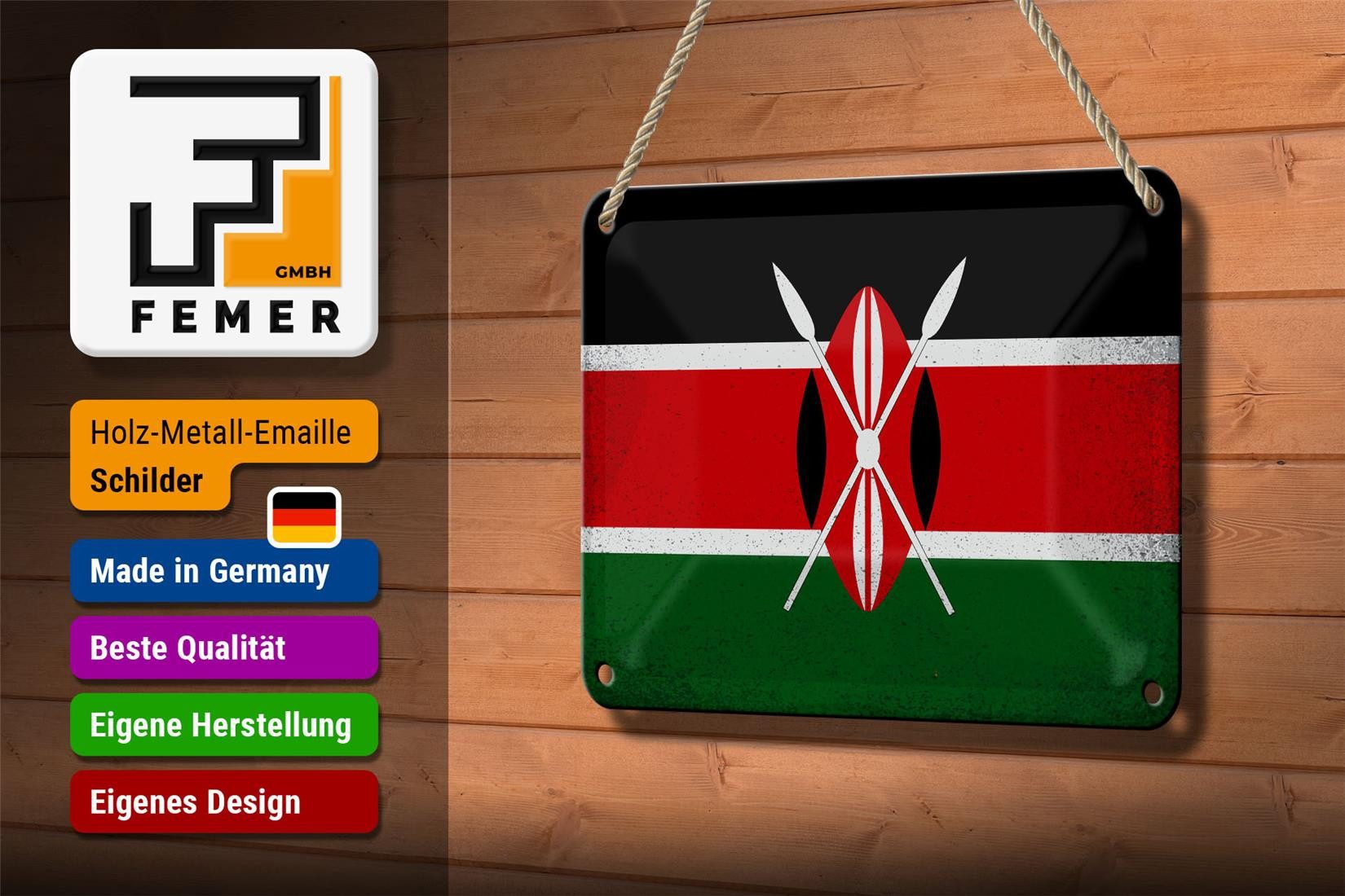 Femer GmbH Metallschild Flagge Kenia 18x12cm Flag of Kenya Vintage, (1 St), gewölbte Oberfläche, abgerundete Ecken, umgeschlagene Kanten