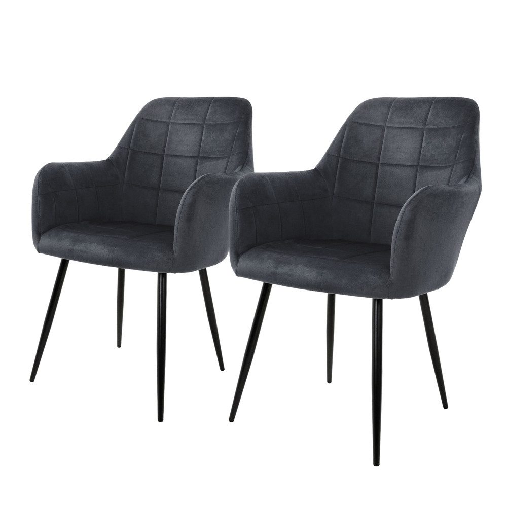 ML-DESIGN Stuhl Esszimmerstuhl ergonomisch & gepolstert, Esstischstuhl mit Rückenlehne (2 St), Wohnzimmerstuhl Dunkelgrau Samtbezug Küchenstuhl Polsterstuhl