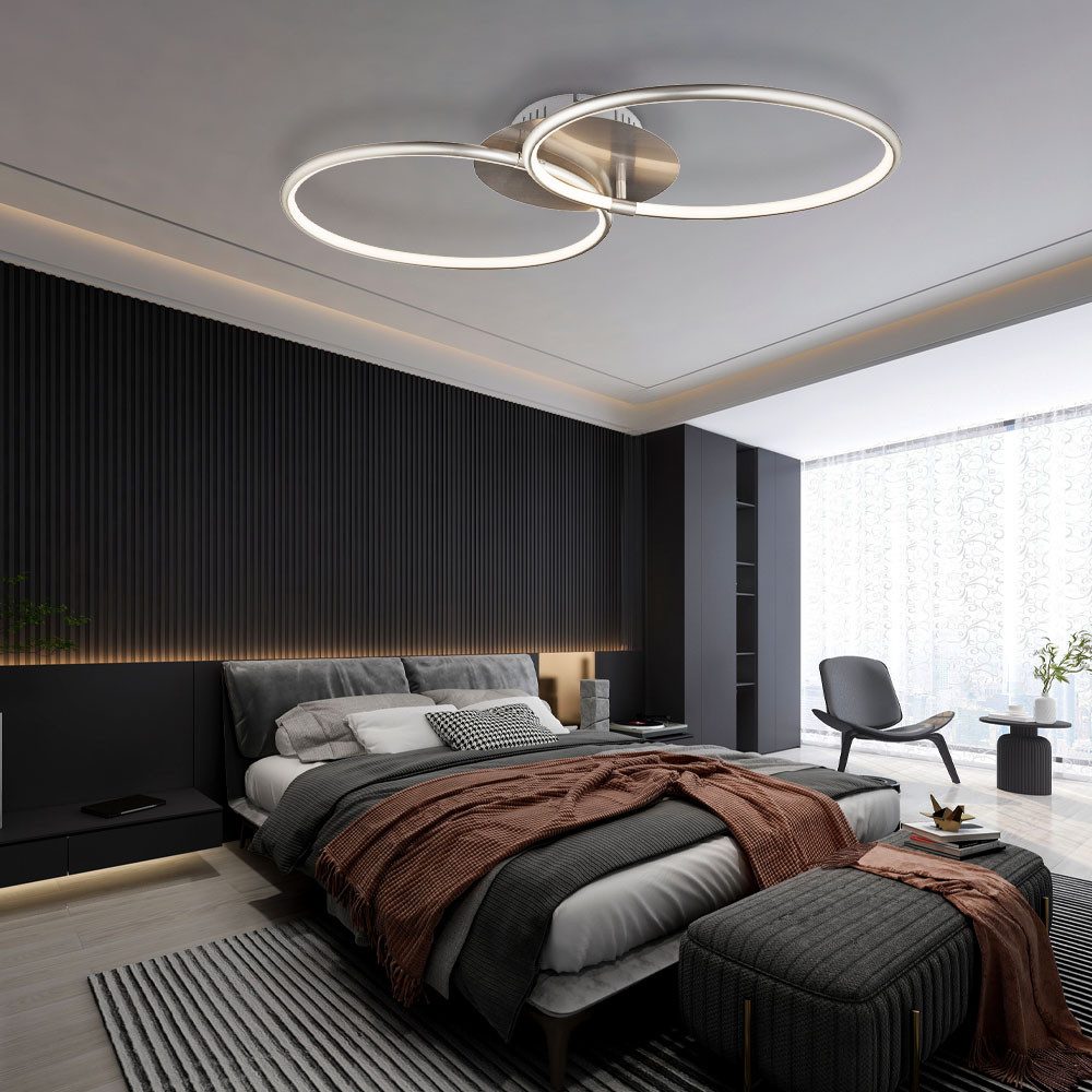 GLOBO LIGHTING LED Deckenleuchte, LED-Leuchtmittel fest verbaut, Warmweiß, Deckenleuchte Designlampe LED Ringe nickel-matt opal Wohnzimmerlampe