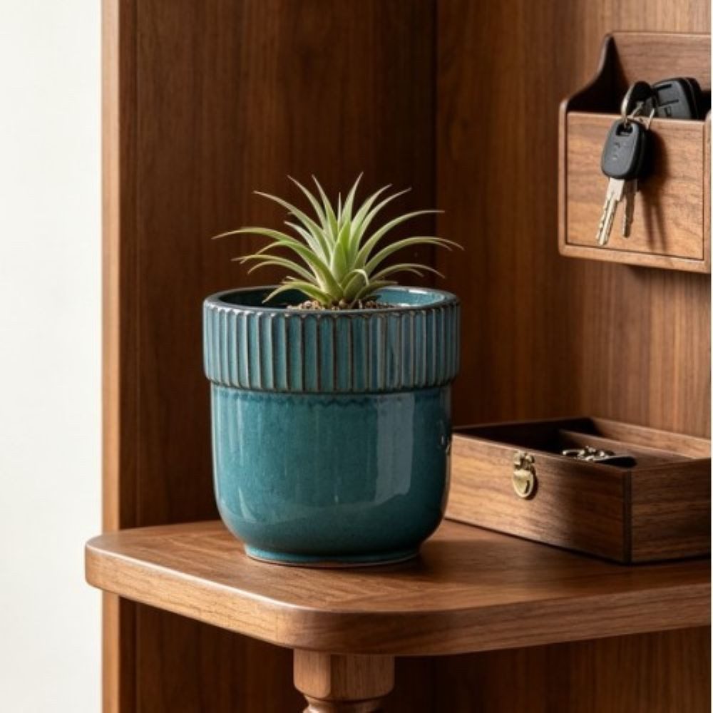 Rolipo Blumentopf Pflanztopf Keramik 23 cm handgefertigt mit Rillenrand Blumentopf (1 St), Kältebeständig, mit Abflusslöchern, geeignet für Balkone