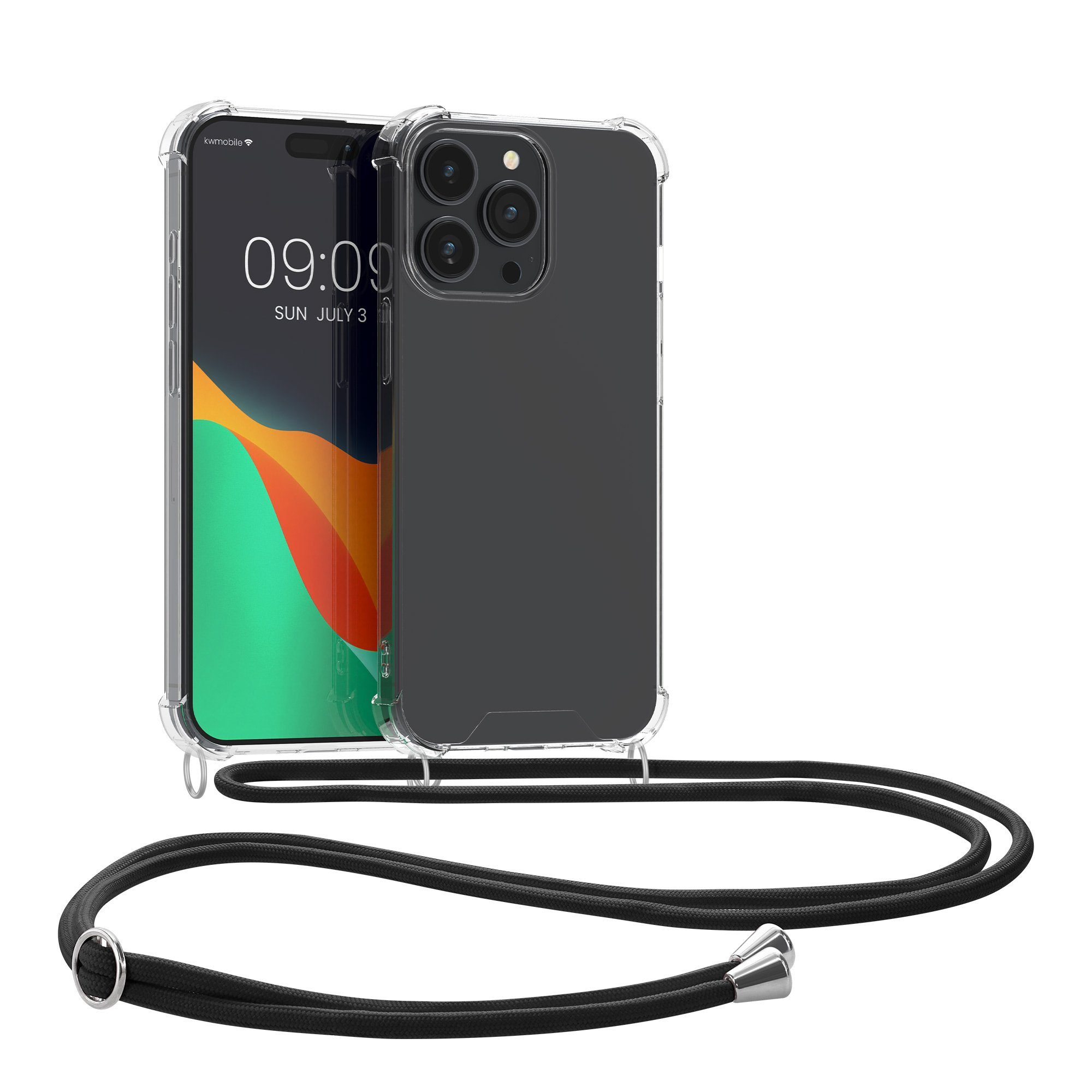 kwmobile Etui Necklace Case für Apple iPhone 15 Pro, Hülle Silikon mit Handykette - Band Handyhülle