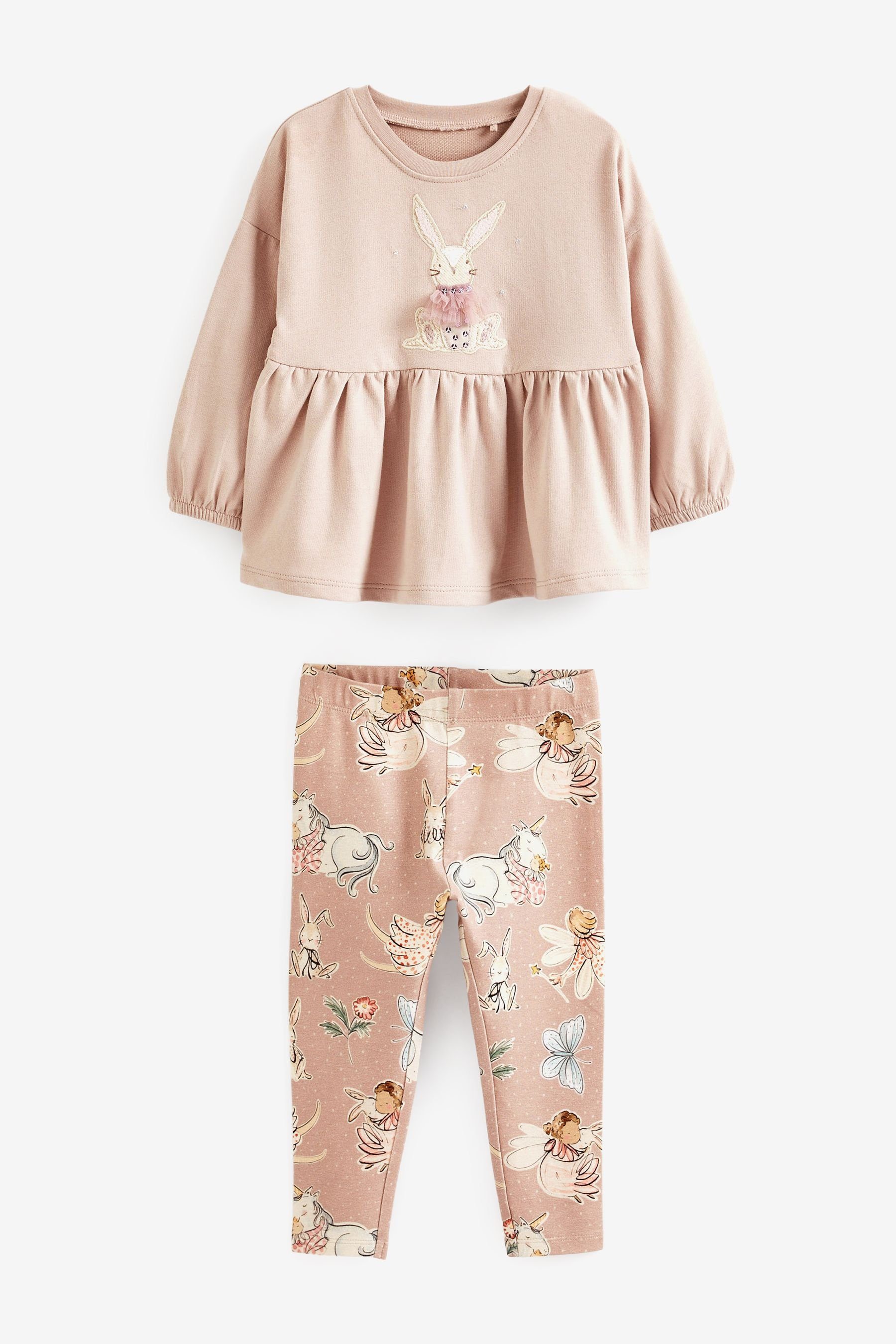 Shirt Pink Leggings & (2-tlg) Next Ballerina-Set Leggings und Langarmshirt mit Bunny