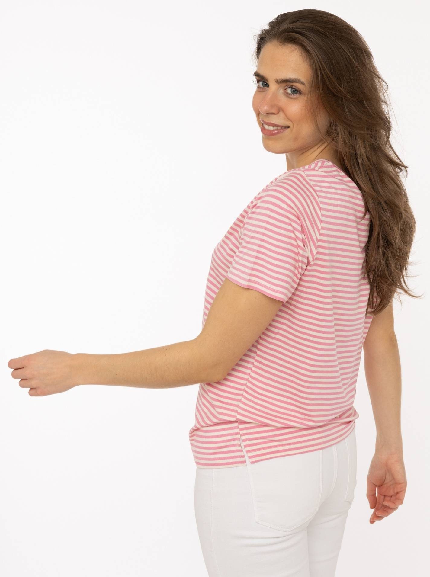 Zwillingsherz T-Shirt "Heimatgefühl" V-Neck, gestreift, kleines Motiv gestickt mit Anker – Bild 3 von 5
