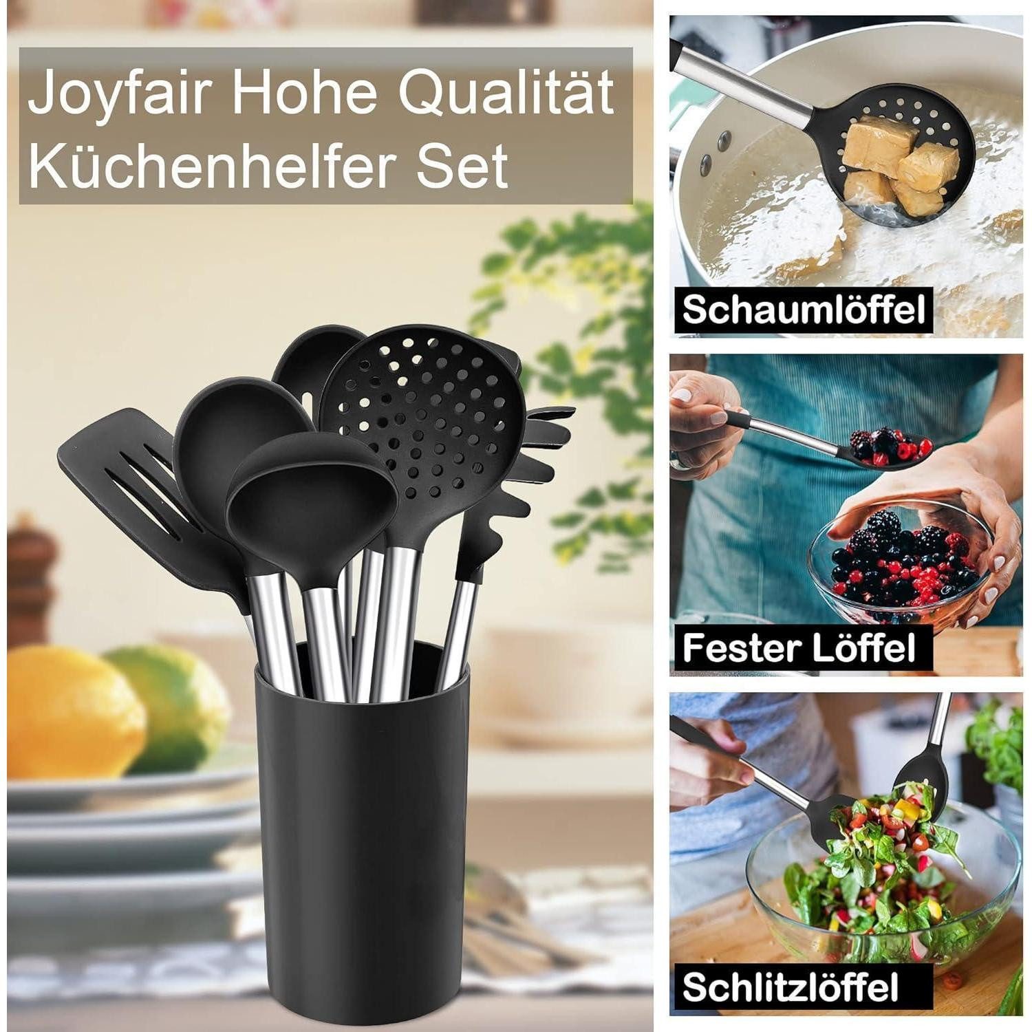LuxusKollektion Kochbesteck-Set Küchenhelfer Set 8-teilig Silikon Utensilien Edelstahlgriff Antihaft – Bild 5 von 5