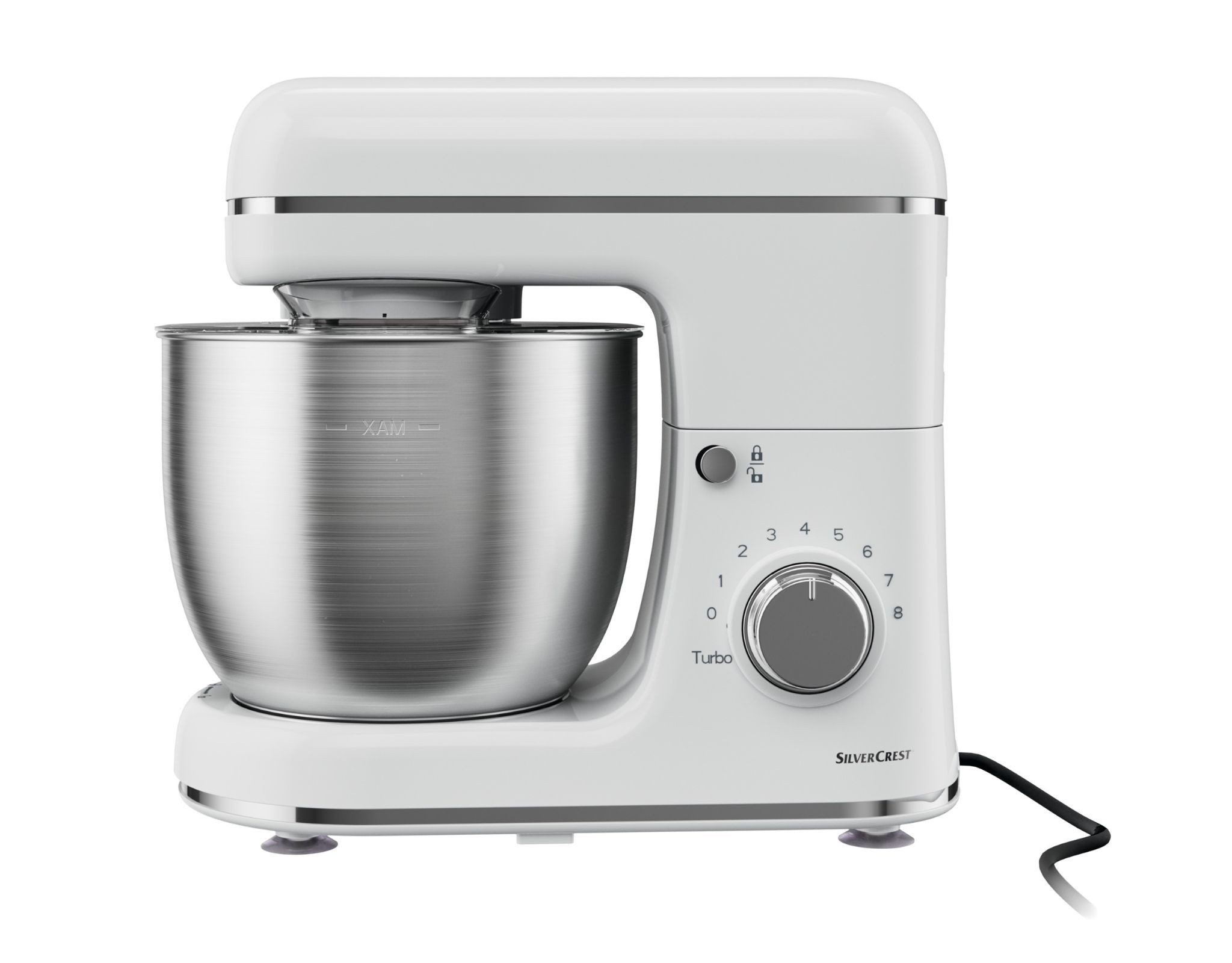 SilverCrest Küchenmaschine, 600 W, 5 l Schüssel, mit 5L Edelstahl-Schüssel & 3-teiligem Rühr-Set