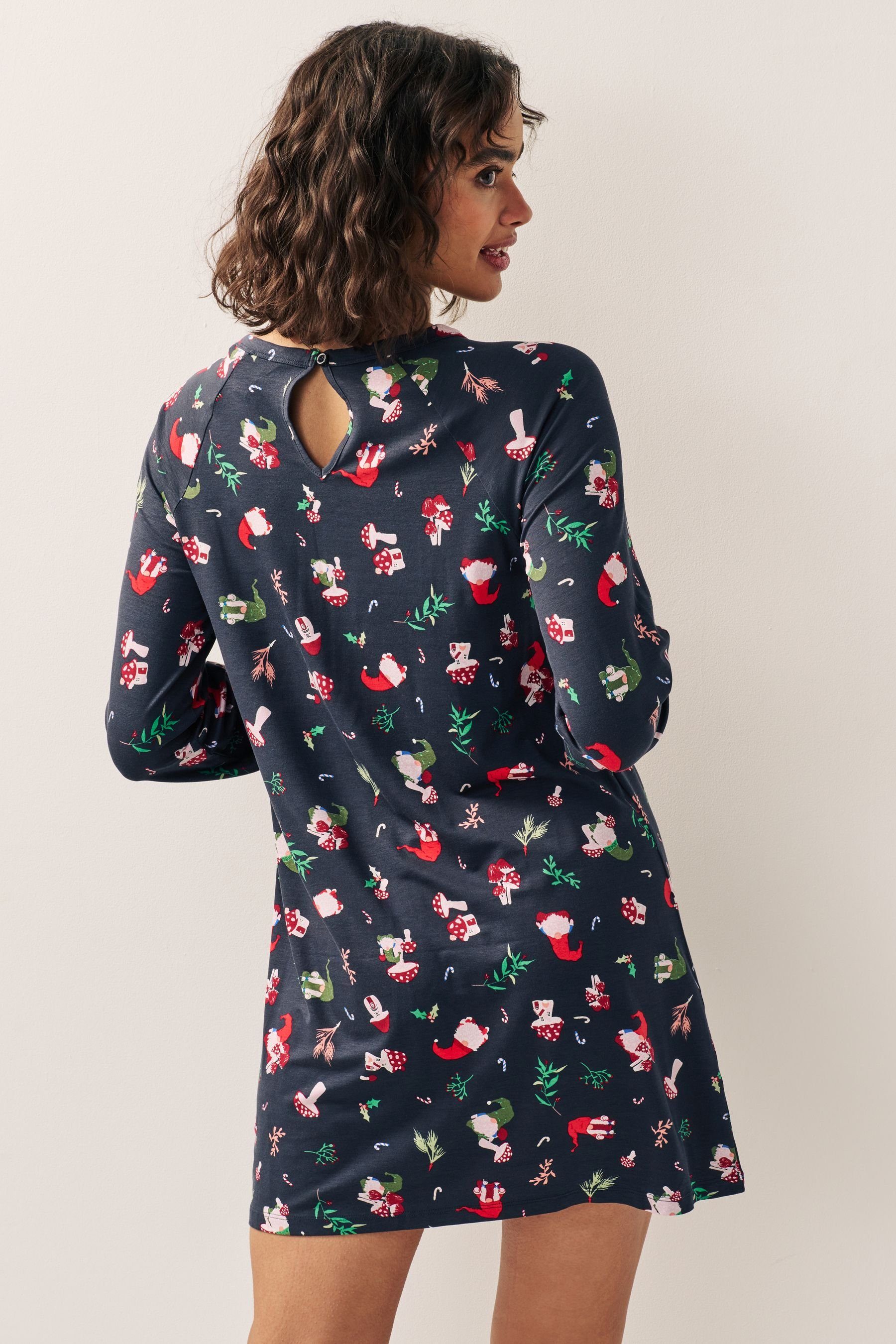 ausgestelltes Navy Langärmliges, Jerseykleid Graphic Weihnachtskleid Next (1-tlg)