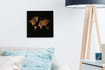 OneMillionCanvasses® Leinwandbild Weltkarte - Gold - Braun, (1 St), Leinwand Bilder für Wohnzimmer Schlafzimmer