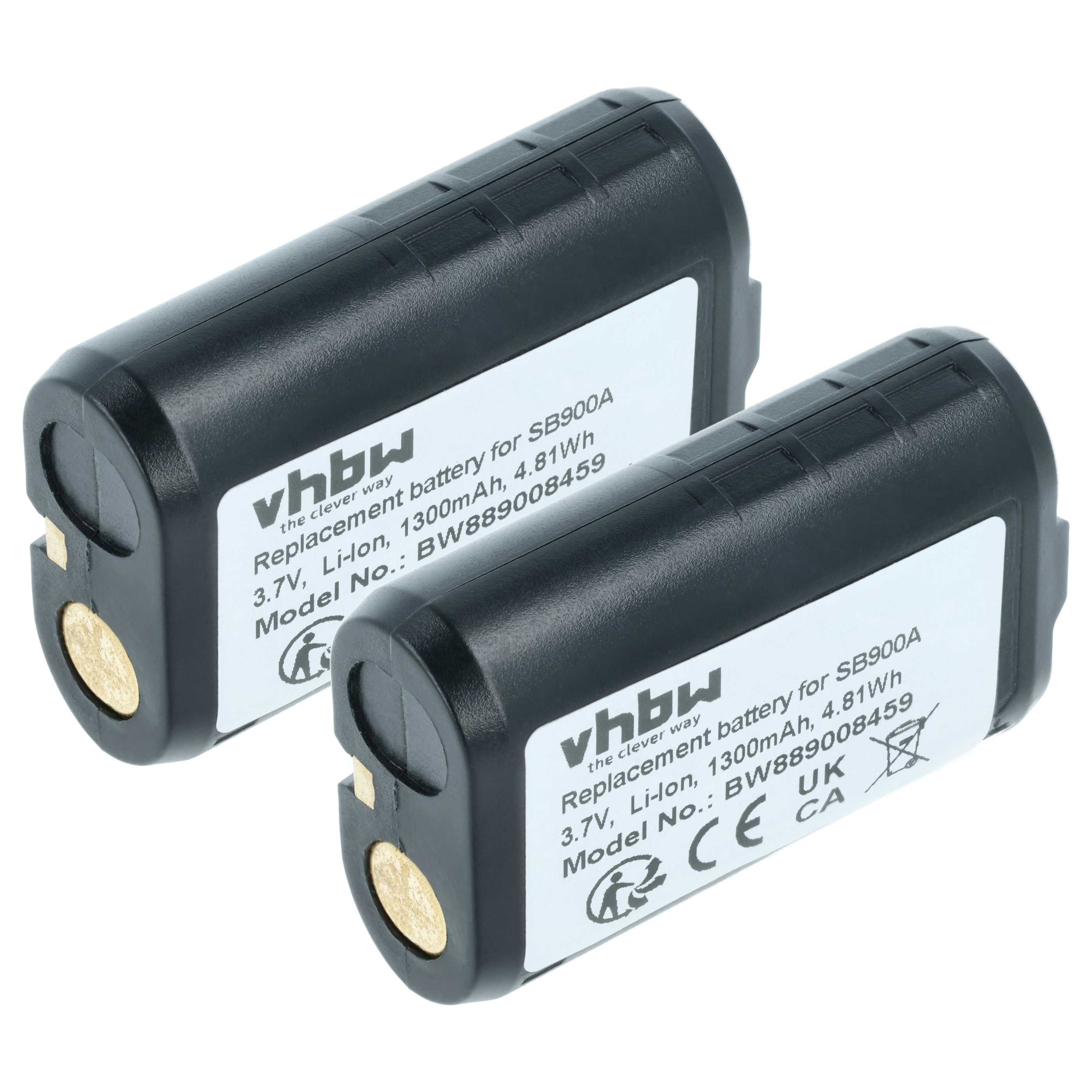 vhbw Akku passend für Shure PSM300, PSM900, QLX-D, ULX-D, ULXD1, ULXD2, UR5 Akku Akku Li-Ion 1300 mAh (3,7 V, 2 St), Leistungsfähige Austausch-Akkus für Ihr Digitalfunkgerät