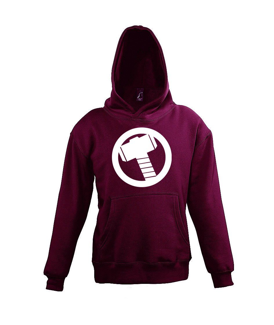 Youth Designz Kapuzenpullover Hoodie mit Burgund Thor Hammer trendigem Kinder Motiv Superhelden Pullover