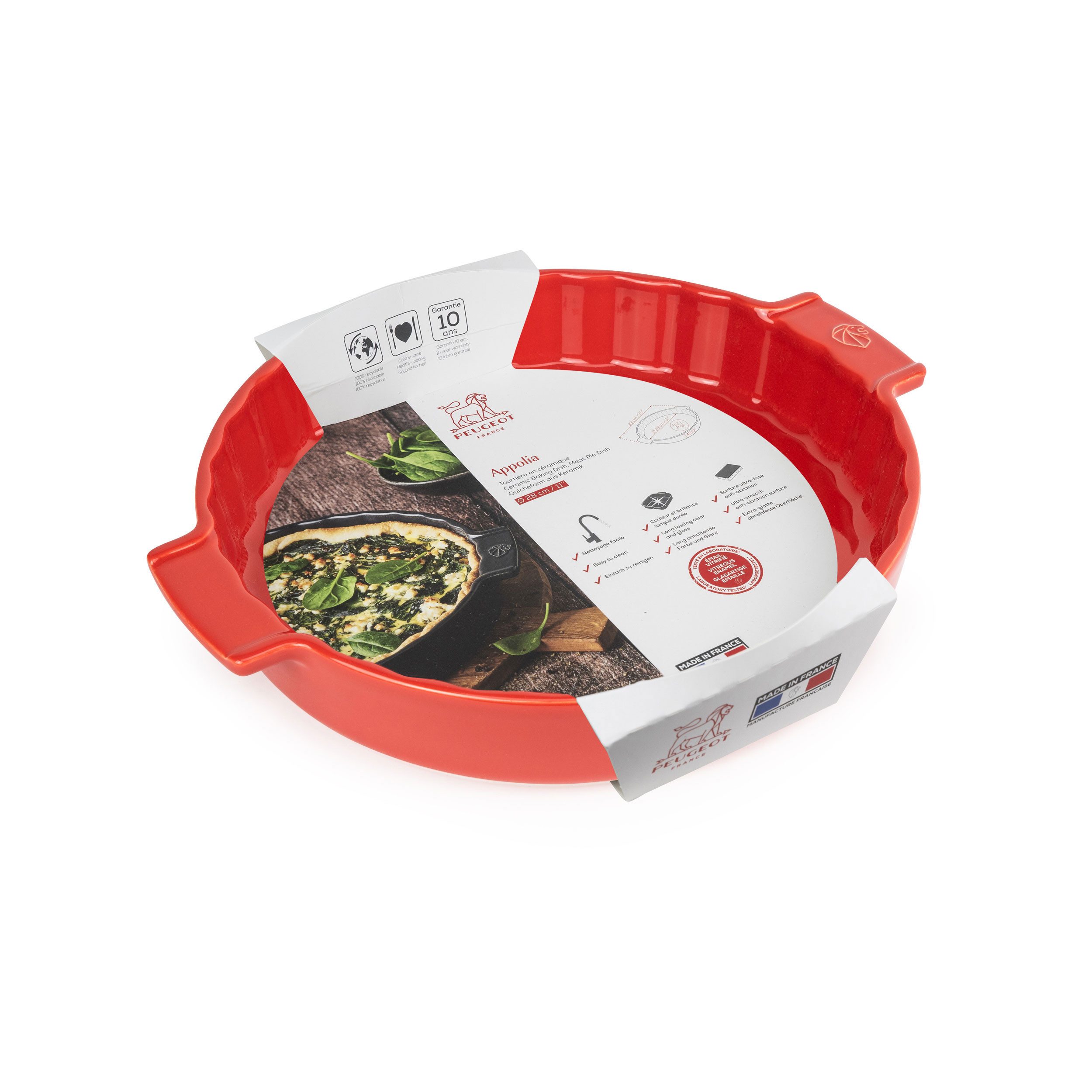 PEUGEOT Quicheform APPOLIA Keramik 30cm Rot Tortenform Ofen Spülmaschinenfest