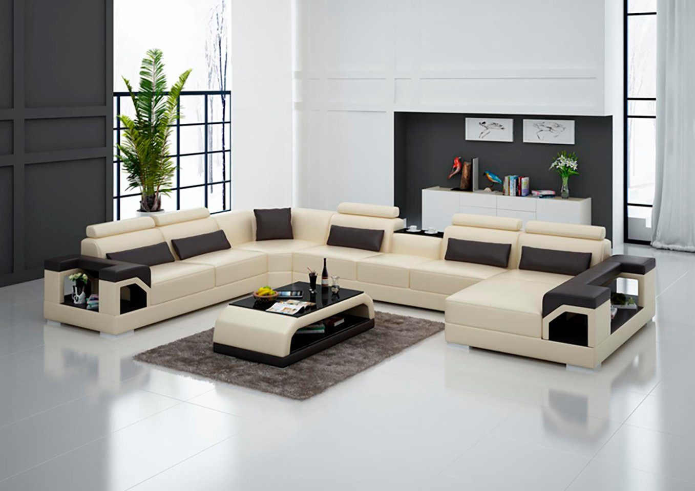 Wohnlandschaft Tisch JVmoebel Couch + Design Sitz Ecksofa, Moderne Sofa Polster Leder