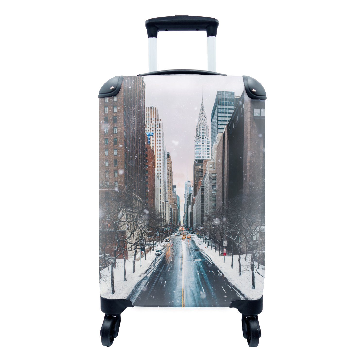 MuchoWow Handgepäckkoffer New York - Schnee - Manhattan - Winter - Straße, 4 Rollen, Reisetasche mit rollen, Handgepäck für Ferien, Trolley, Reisekoffer