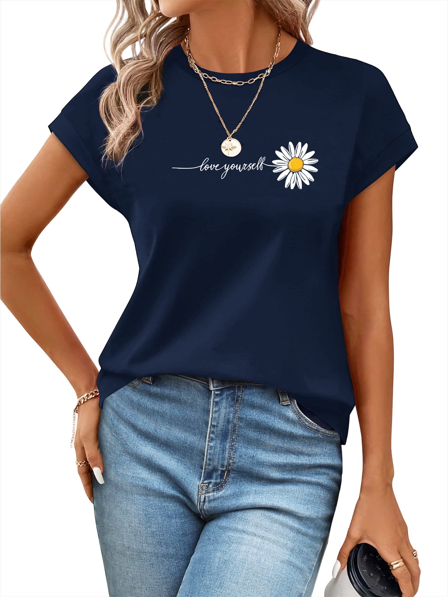 PYLIKE Carmenshirt Damen Sommer bequemes Kappenärmel mit Gänseblümchen Carmenshirt Modische Outfits Business Strand Urlaub Blusen Kleidung