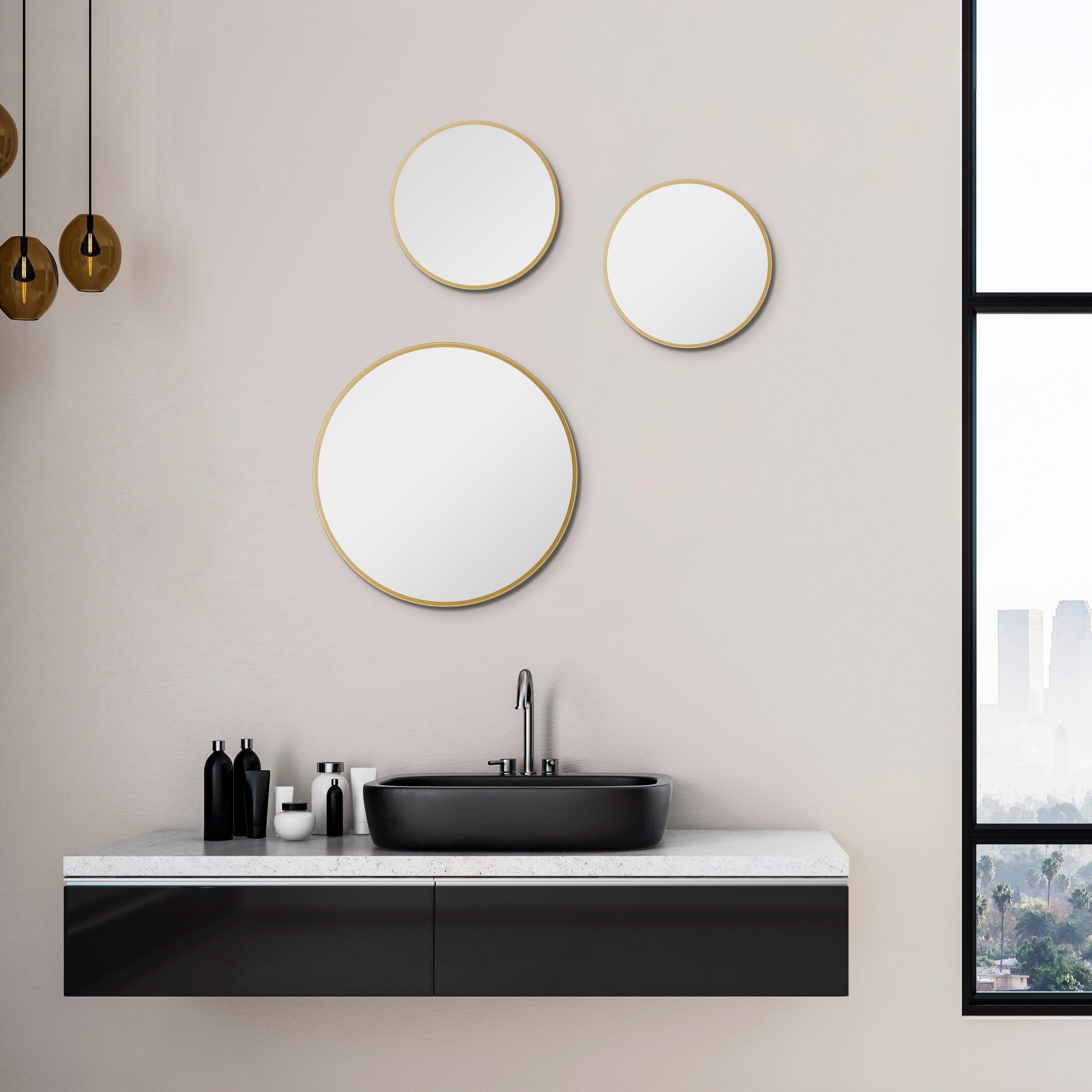 Talos Badspiegel Picasso gold Ø 25 cm, hochwertiger Aluminiumrahmen günstig online kaufen