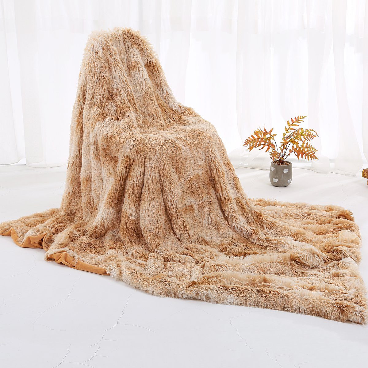 Ombre, Babydecke, Zottelige, Plüsch Beige Tie-Dye Tagesdecke Bettwäsche Reversible Flauschig Sofa Rosnek, Warmer Lange