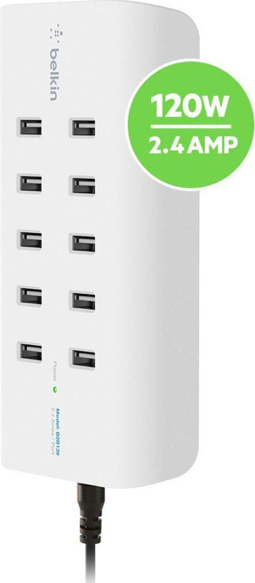 Belkin 10-Port USB-Ladestation,120W, 2,4A pro Port USB-Ladegerät (2400 mA, Regionale Steckersets für die USA, Großbritannien, Europa und Asien)