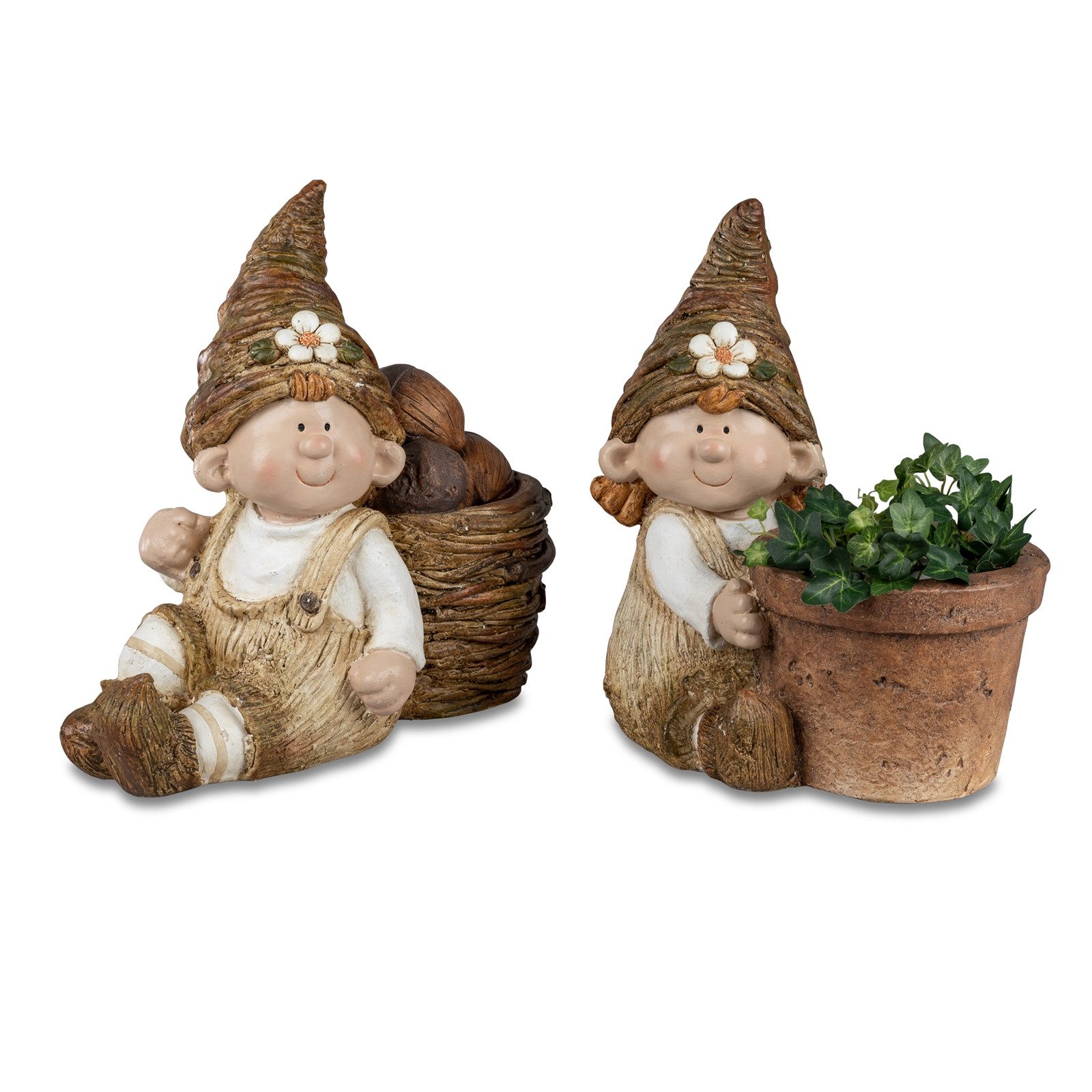formano Gartenfigur Gartenfigur Wichtel mit Pflanztopf 2er Set, (Set, 2 St., 1 Wichtelmann, 1 Wichtelfrau ohne Dekoration), Gartendeko Geschenkidee
