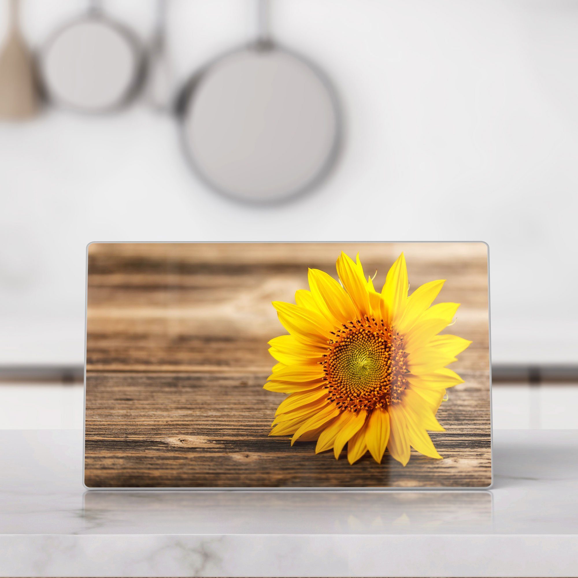 DEQORI Schneidebrett 'Sonnenblume Frühstücksbrett Holz', auf Schneideplatte Glas, Platte