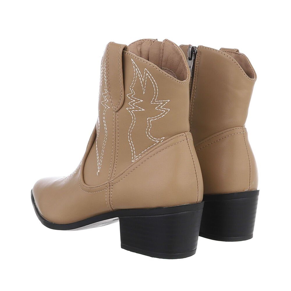 Ital-Design Damen Cowboyboots Western Westernstiefelette (85136085) Blockabsatz Western- & Bikerboots in Hellbraun – Bild 3 von 4