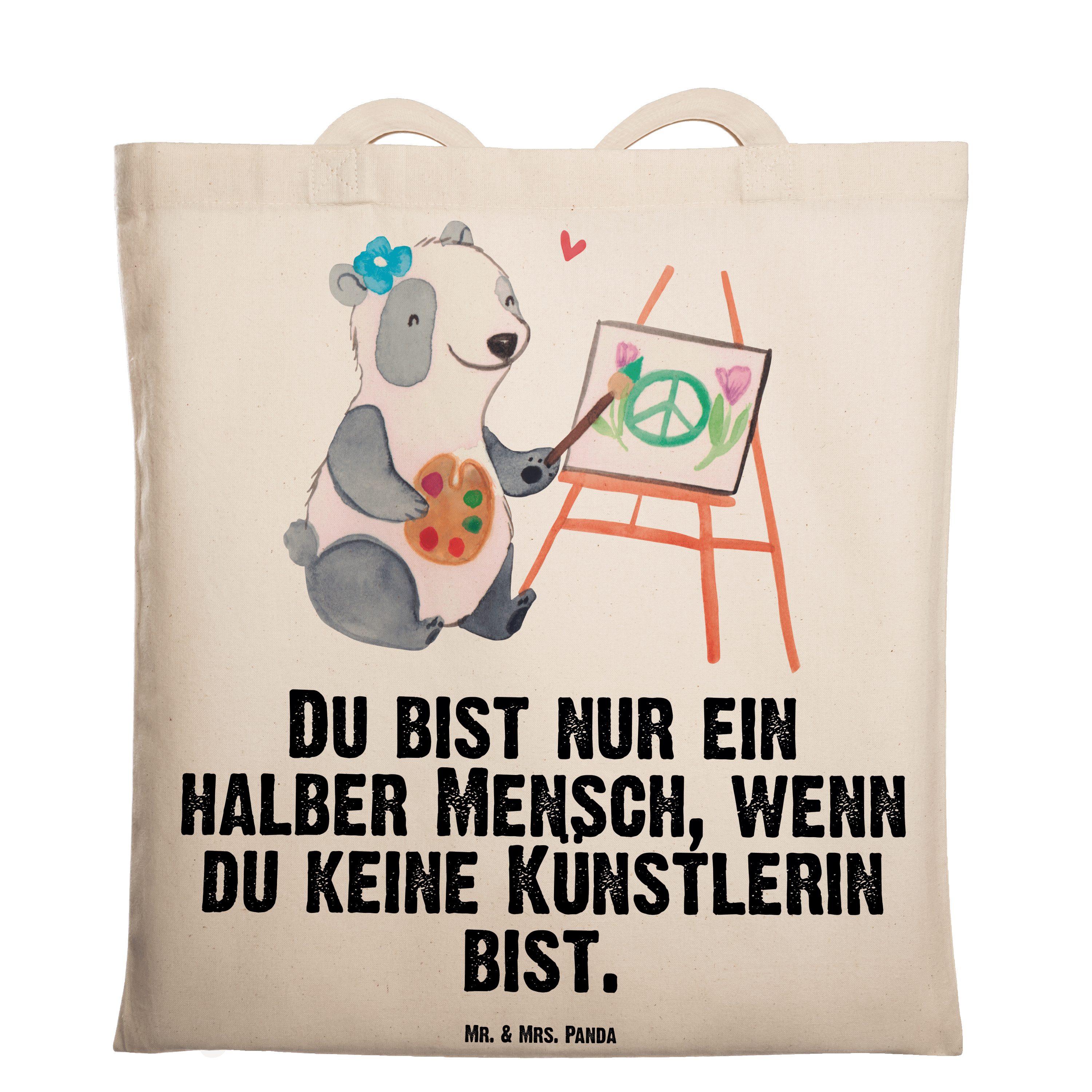 Mr. & Mrs. Panda Tragetasche Künstlerin mit Herz - Transparent - Geschenk, Einkaufstasche, Stoffbe (1-tlg)
