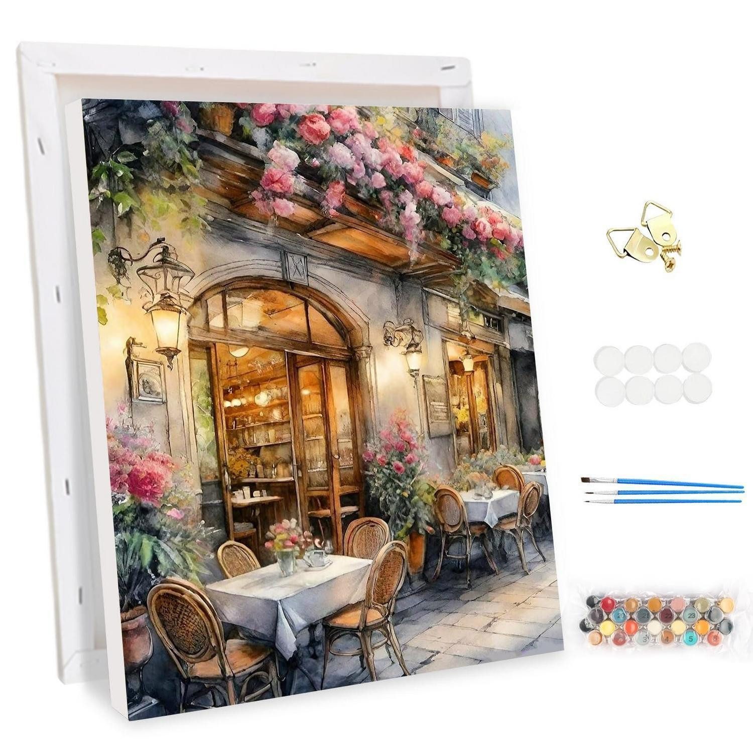 LuxusKollektion Malen nach Zahlen Malen Nach Zahlen Erwachsene mit Rahmen Cafe Blumen 30x40 (1-St)