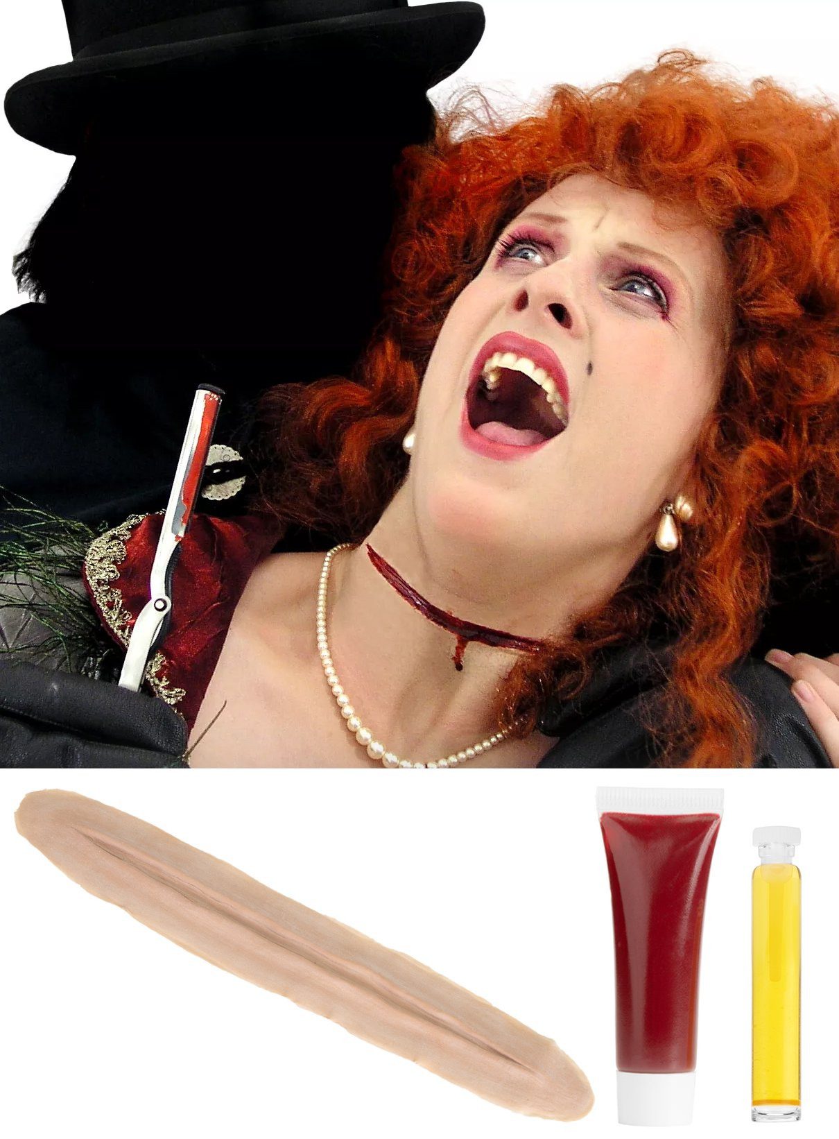 Theaterschminke Kehlenschnitt Wunde aus Latex für Halloween Kostüm