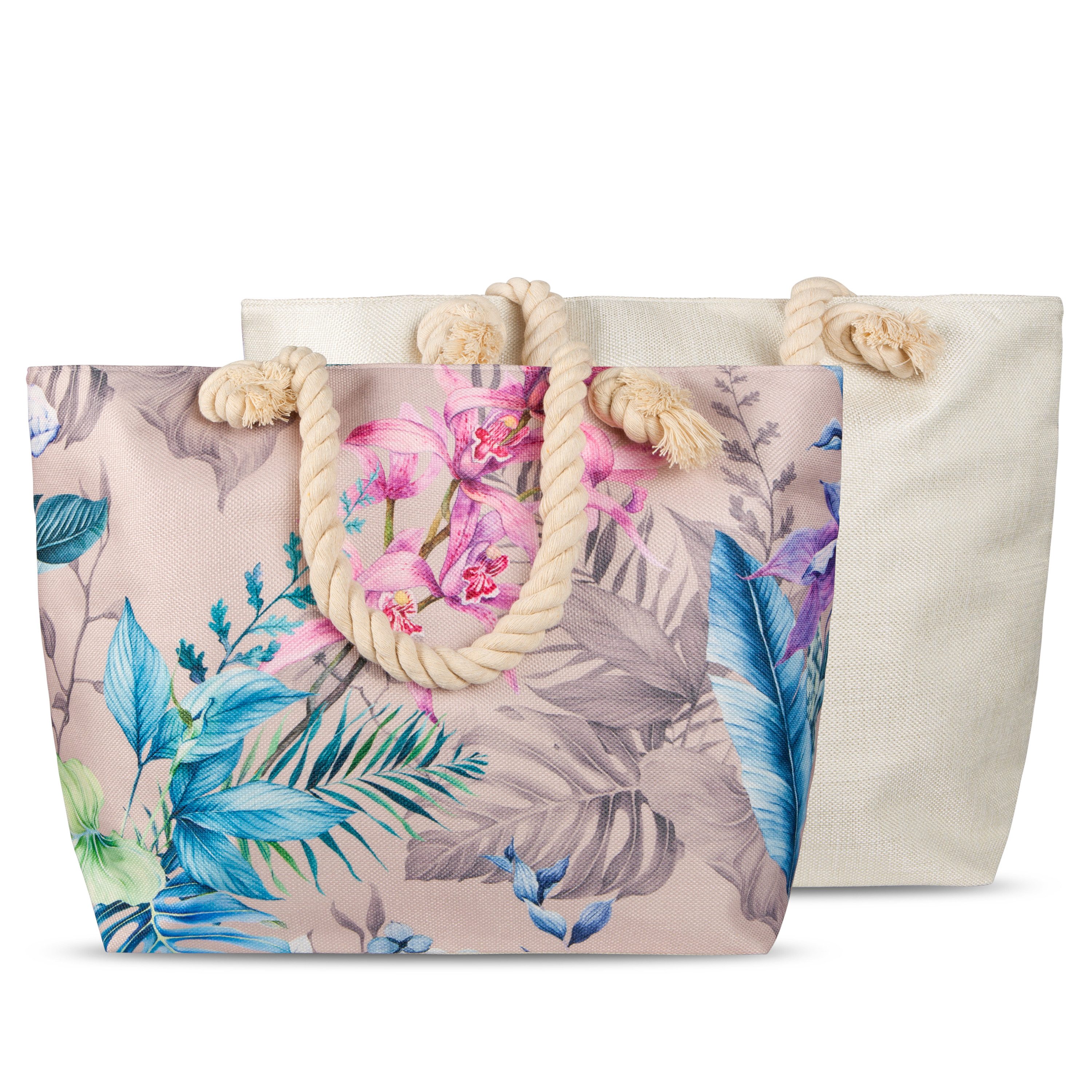 Descanso Freizeittasche Tasche 43x60 cm Gewebtes Polyester Mae Blumen natur (Spar-Set, 1-tlg., Set), 1 x Tasche Descanso 43x60 cm natur