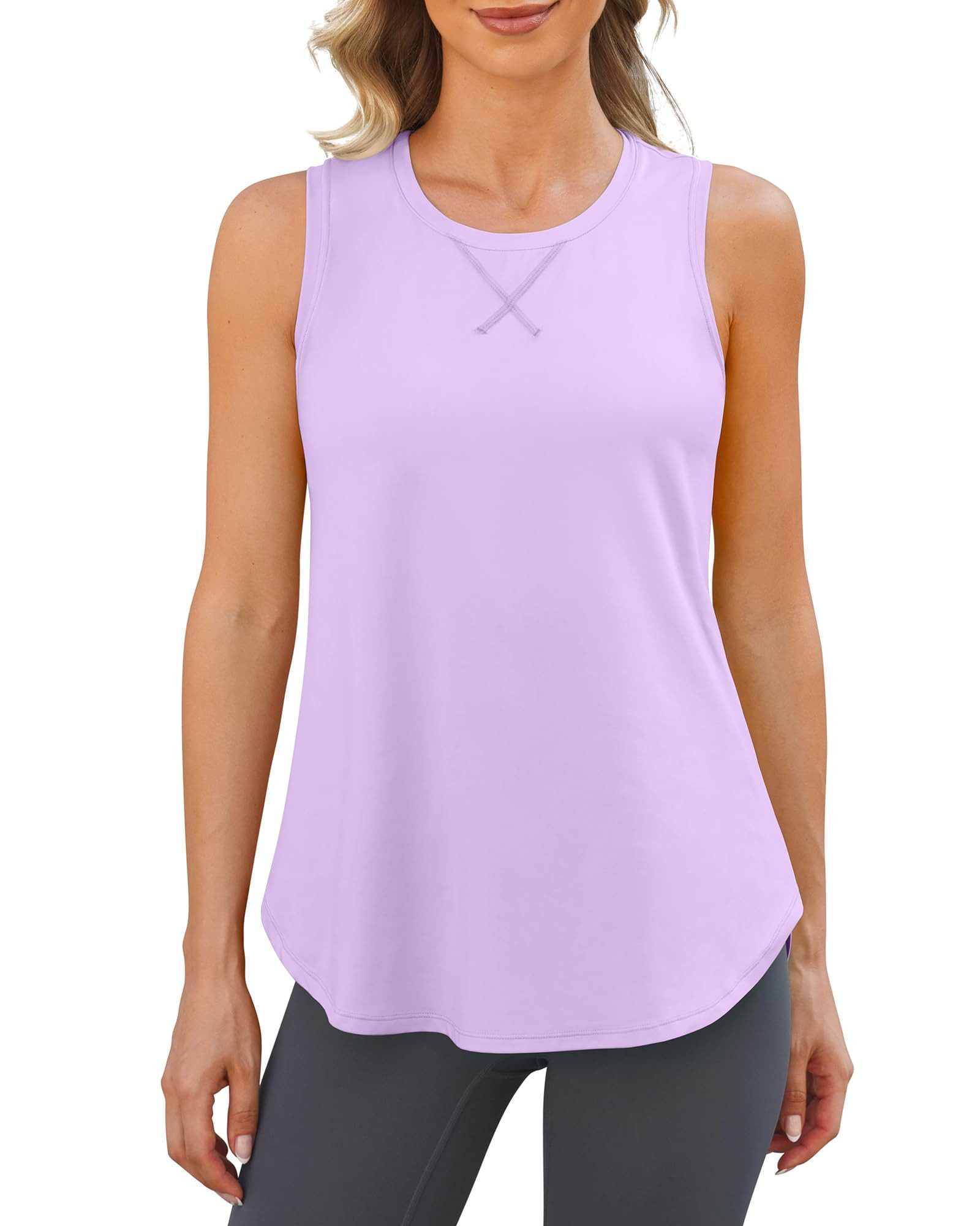 G4Free Weste & Top Damen Racerback Workout Tanktops sportliche lange Tanks Schnelltrocknend ärmellose Laufshirts Leichte Hoher Halsausschnitt