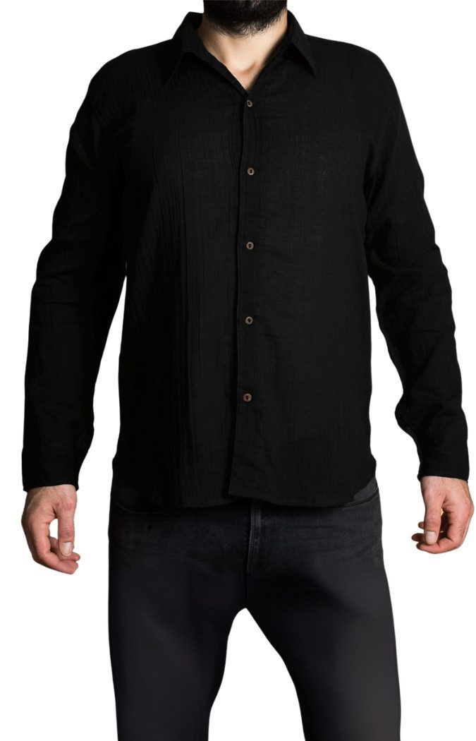 PANASIAM Langarmhemd Unisex Sommerhemd mit Kragen aus weicher reiner Baumwo günstig online kaufen