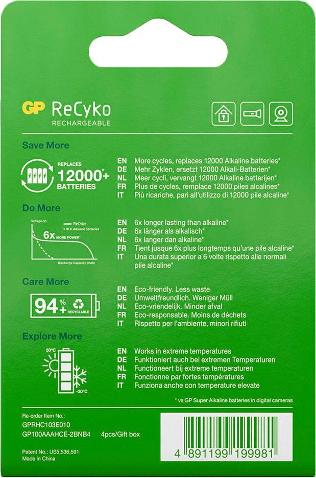V, ReCyko 1,2V St) 4 Pack 4er (1,2 Batteries 950 AAA Batterie, mAh NiMH GP
