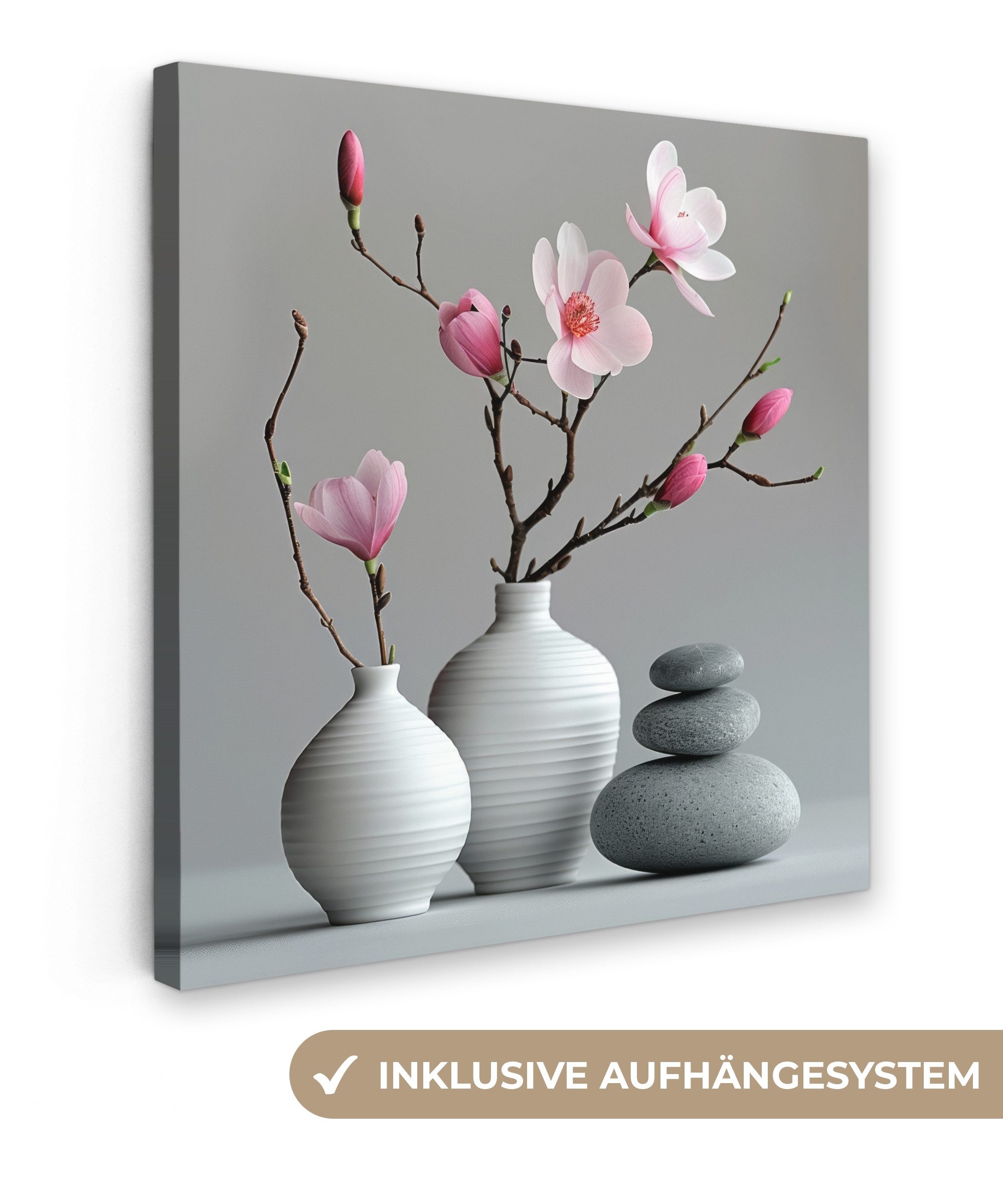 OneMillionCanvasses® Leinwandbild Magnolie - Blumen - Rosa - Zen-Steine, Fo günstig online kaufen
