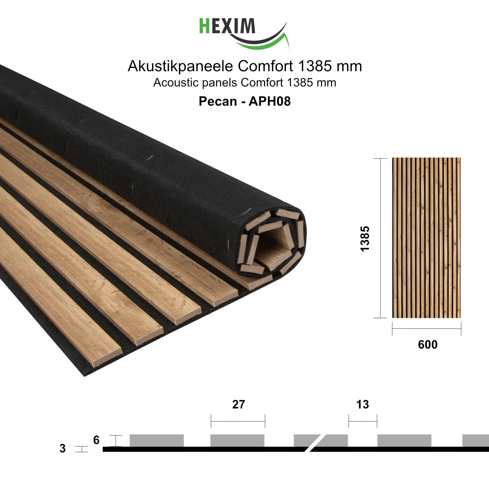 Hexim Wanddekoobjekt APH08 (Akustikpaneele 138,5x60cm Holz Comfort - flexible Holzpaneele Platten Lamellenwand MDF Wandpaneele Lamellenverkleidung Wandverkleidung schalldämmend 0.83m² Pecan)