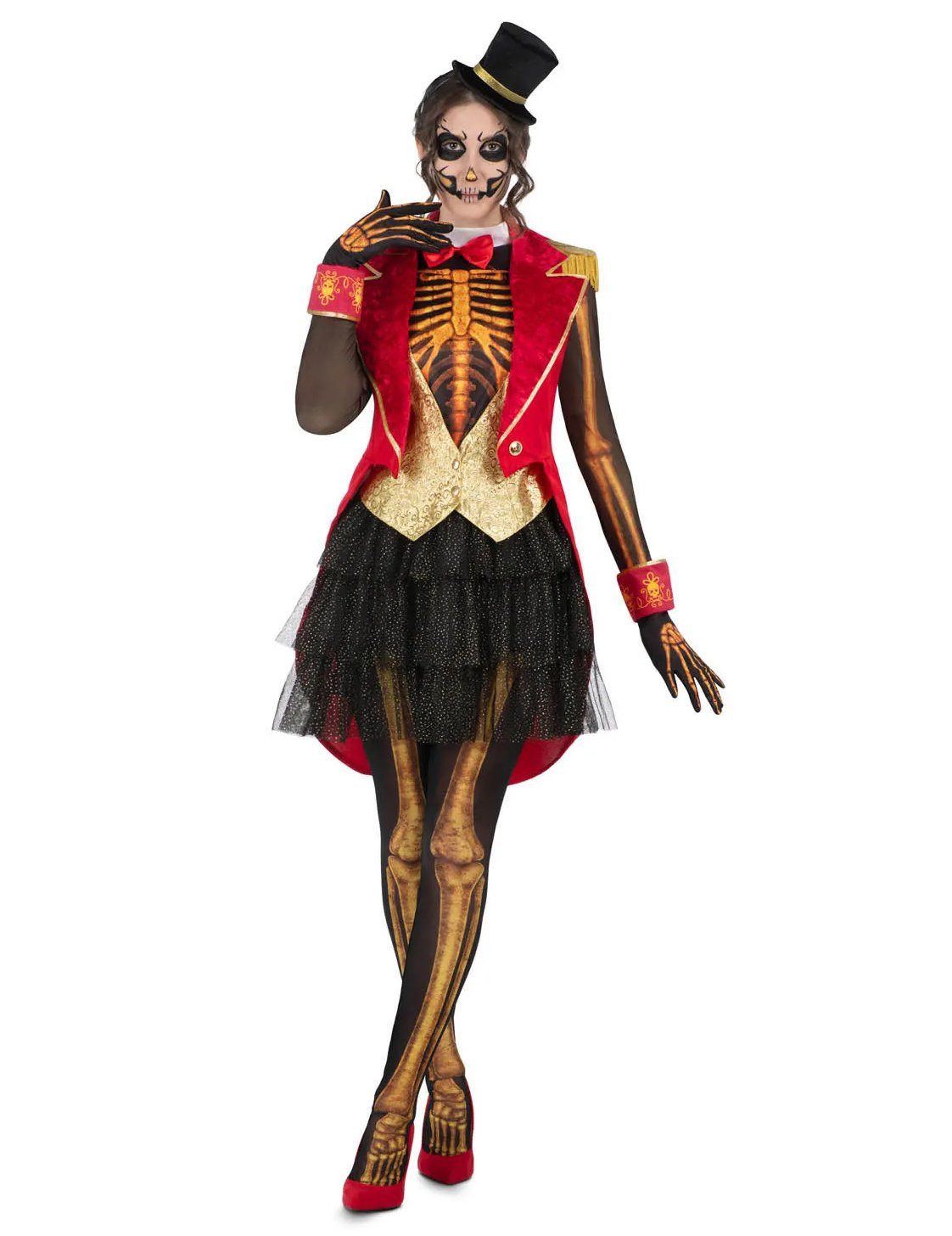Viving Costumes Monster-Kostüm Skelett Zirkusdirektorinkostüm für Damen schwarz/rot