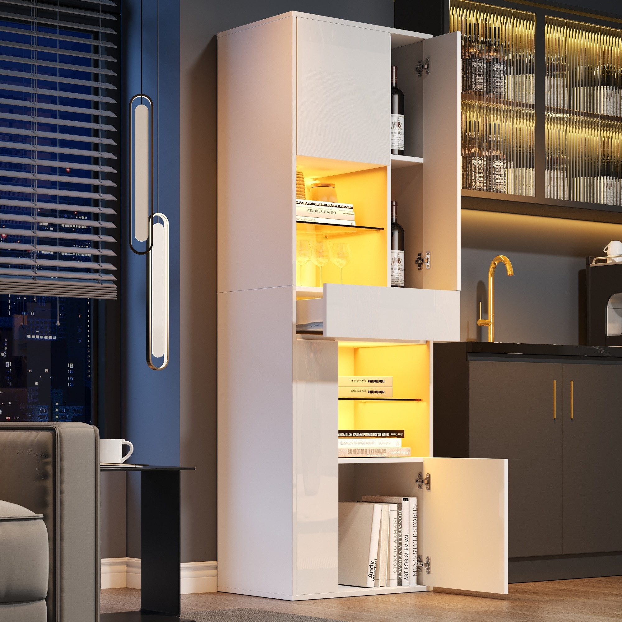 Merax Standvitrine Standvitrine mit LED-Beleuchtung, Hochglanzfront & Glasb günstig online kaufen