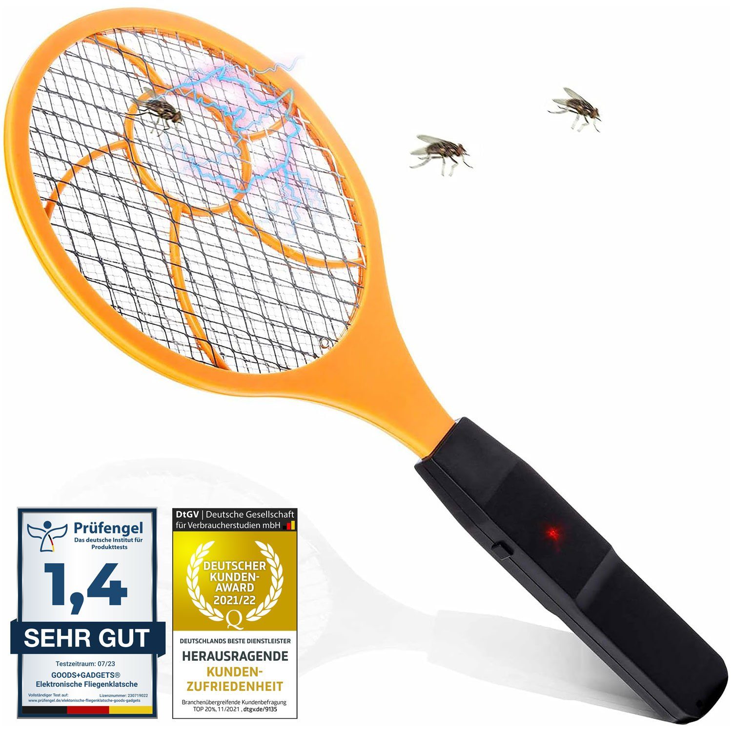 Goods+Gadgets Fliegenmasken Elektrische Fliegenklatsche Mückenklatsche), Standard (1 Fliegenfänger Elektro St