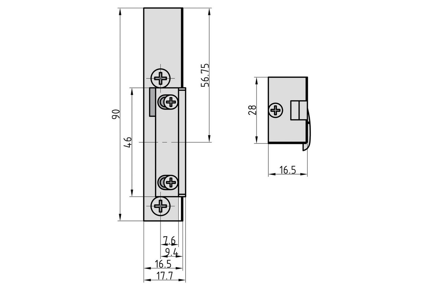 Thumbnail - BASI Türöffner E-Öffner, 6-12 V, Packung, mit mechanischer Entriegelung, 6-12 V, Bauform 16,5 mm, DIN Links