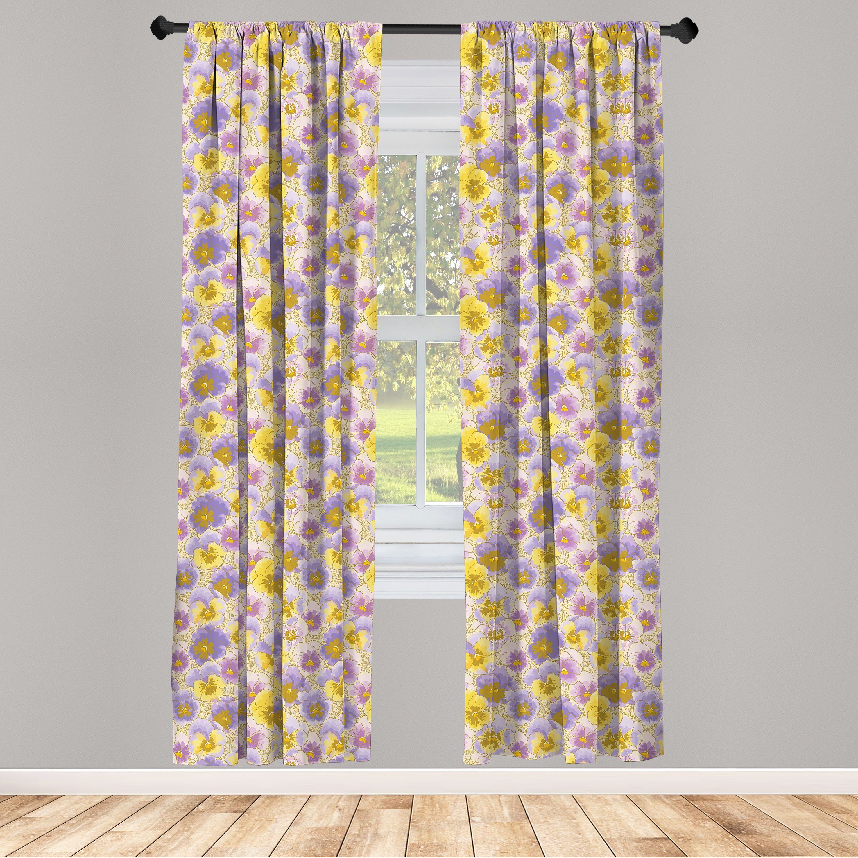 Gardine Vorhang für Wohnzimmer Schlafzimmer Dekor, Abakuhaus, Microfaser, Blumen Hand gezeichnet Pansy Garten