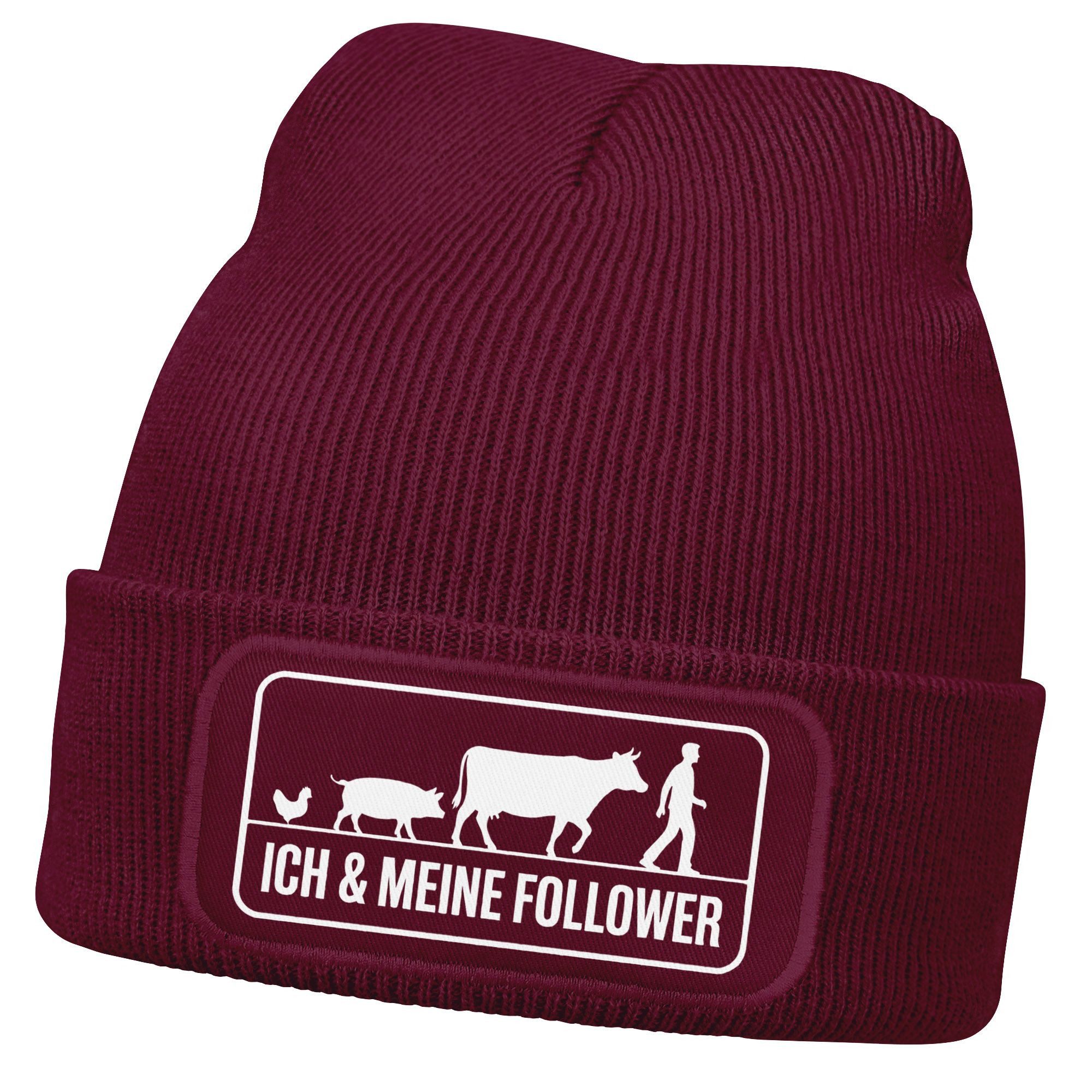 Strickmütze Damen Beanie Strickmütze mit Spruch Ich und meine Follower Aufdruck