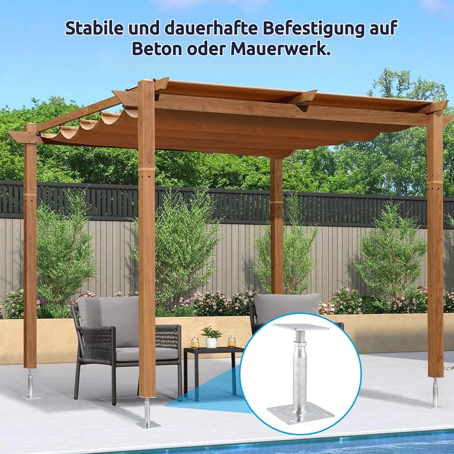 PRIISF Pfostenträger 4er Pfostenträger höhenverstellbar 100 - 190mm Pfostenschuh Stützenfuß, für Pfostenstütze 75x75mm 95x95mm, Gewinde Verzinkt Stützenfuß Pfostenträger Zum Aufschrauben Betonfuß, (Regulierbar Stützpfosten Höhenverstellbar, Pfostenanker höhenverstelbar zum Aufschrauben), verstellbar stützen Bodenfuß Stützenfuss Zum Einbetonieren