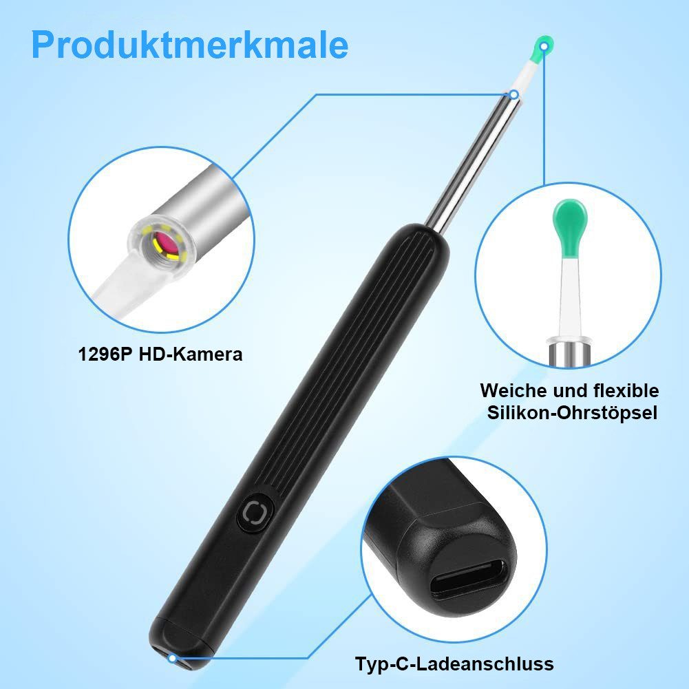 Novzep Elektrischer Ohrenreiniger Ohrenschmalz Entferner Otoskop WLAN-Entfernungswerkzeug Set, WiFi Ohrenreiniger Kamera