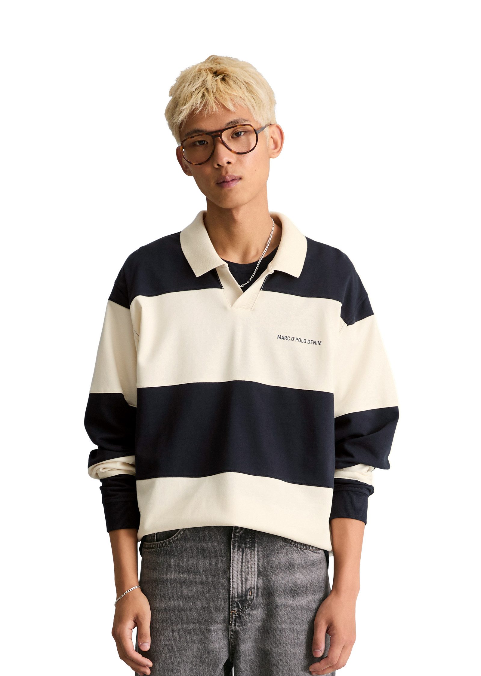 Marc O'Polo DENIM Sweatshirt mit Cut-&-Sew-Blockstreifen