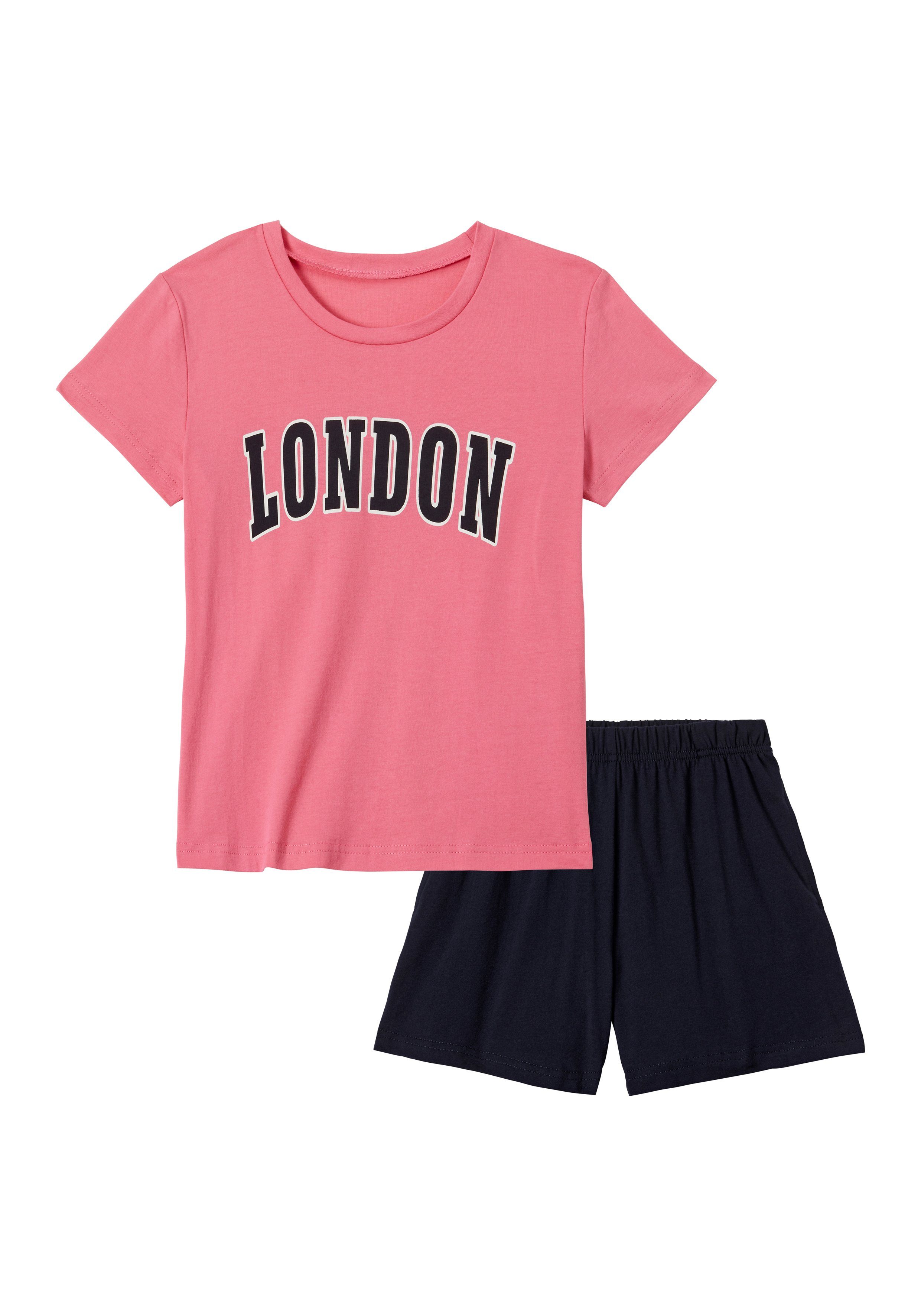 petite fleur Pyjama (2 tlg., 1 Set) kurzer Schlafanzug, unifarben mit London-Druck, aus Baumwolle
