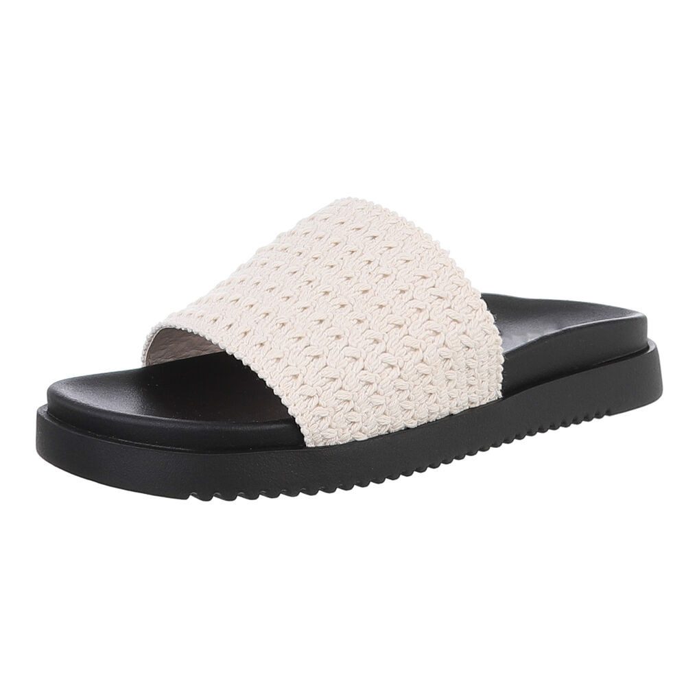 Ital-Design Moderne Damen Sandalen mit geflochtenem Obermaterial Pantolette (89372644) Flach Pantoletten in Beige